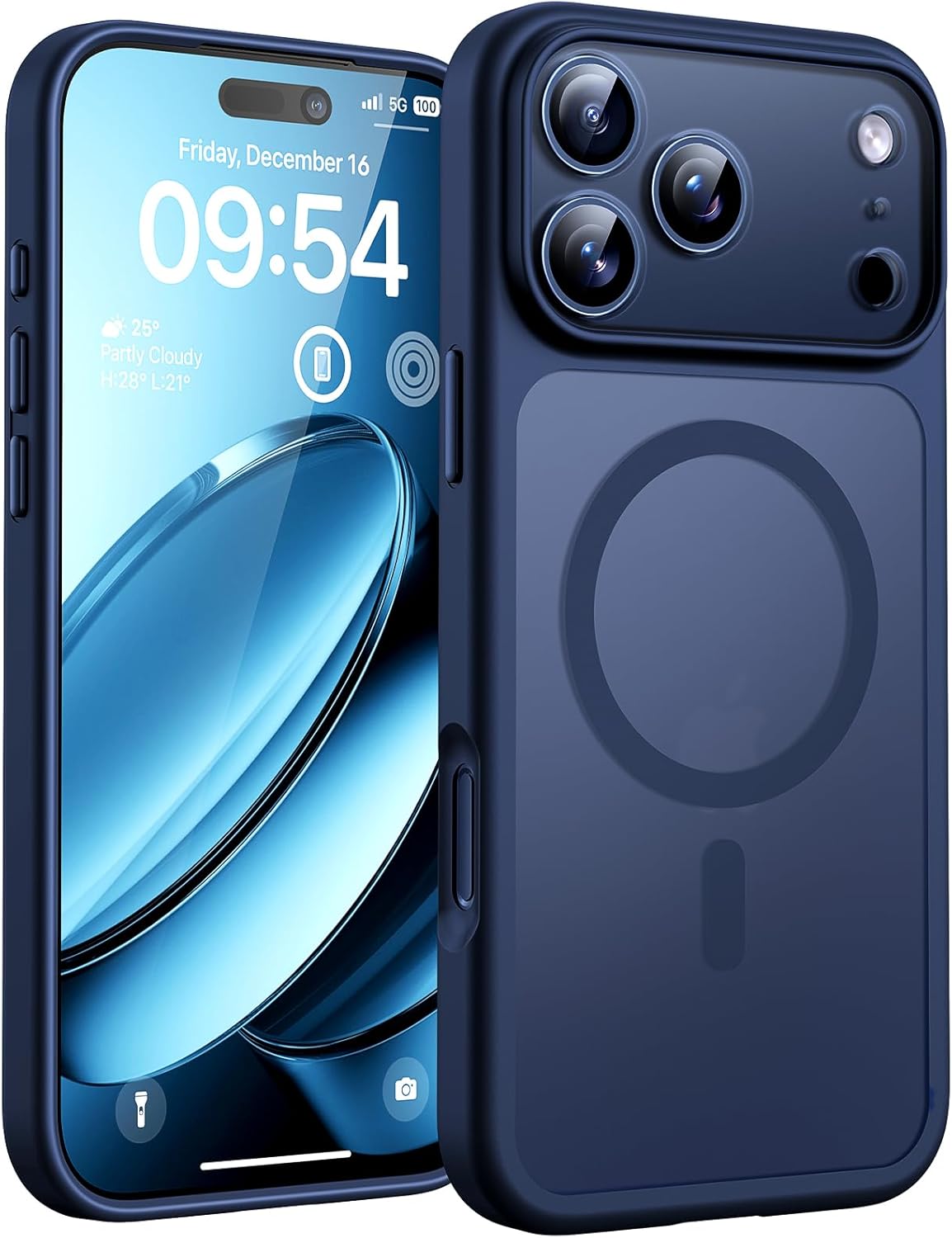 TOCOL Funda para iPhone 17 Pro, Protección Lente Cámara, Imanes Integrado, Compatible con Magsafe, Protección contra Caídas, Translúcida Mate Trasera, Azul Marino - 1