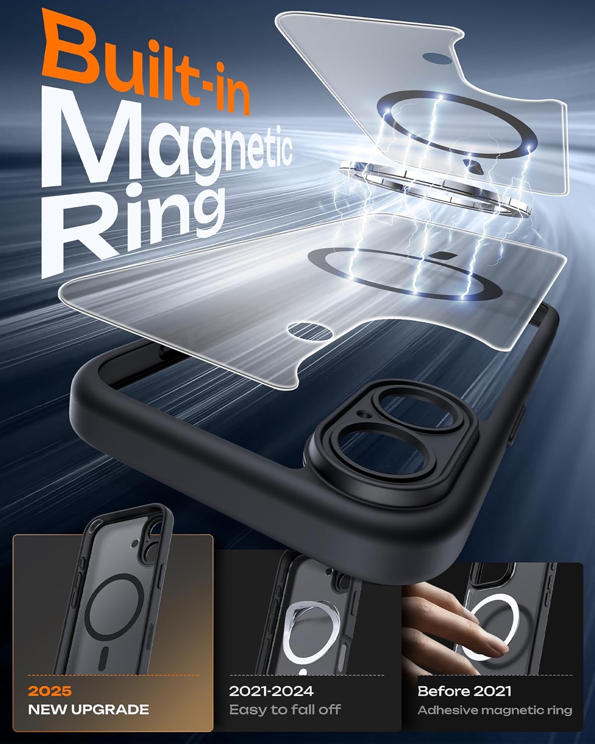 TOCOL Funda para iPhone 17 con Botón de Control de la Cámara, Protección Lente Cámara, Anillo Magnético Integrado, Compatible con Magsafe, Translúcida Mate Trasera, Clave Negro - 4
