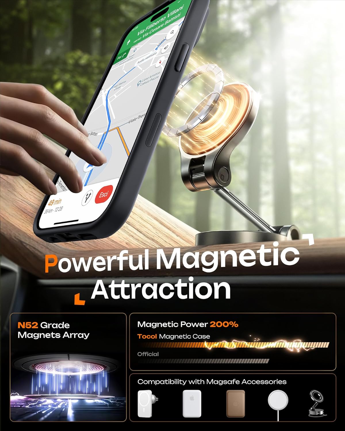 TOCOL Funda para iPhone 17 con Botón de Control de la Cámara, Protección Lente Cámara, Anillo Magnético Integrado, Compatible con Magsafe, Translúcida Mate Trasera, Clave Negro - 5