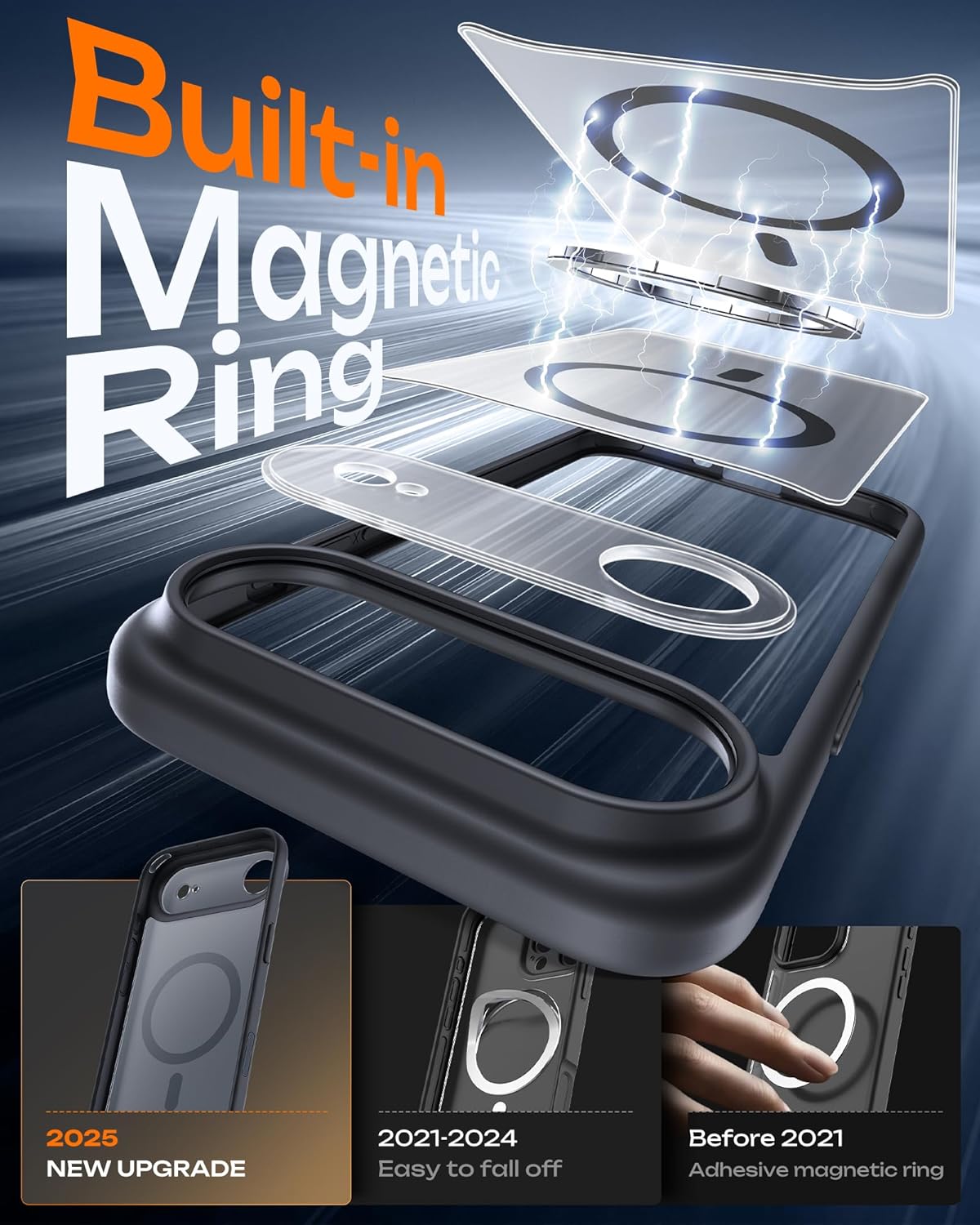 TOCOL Funda para iPhone Air con Botón de Control de la Cámara, Protección Lente Cámara, Anillo Magnético Integrado, Compatible con Magsafe, Translúcida Mate Trasera, Clave Negro - 3