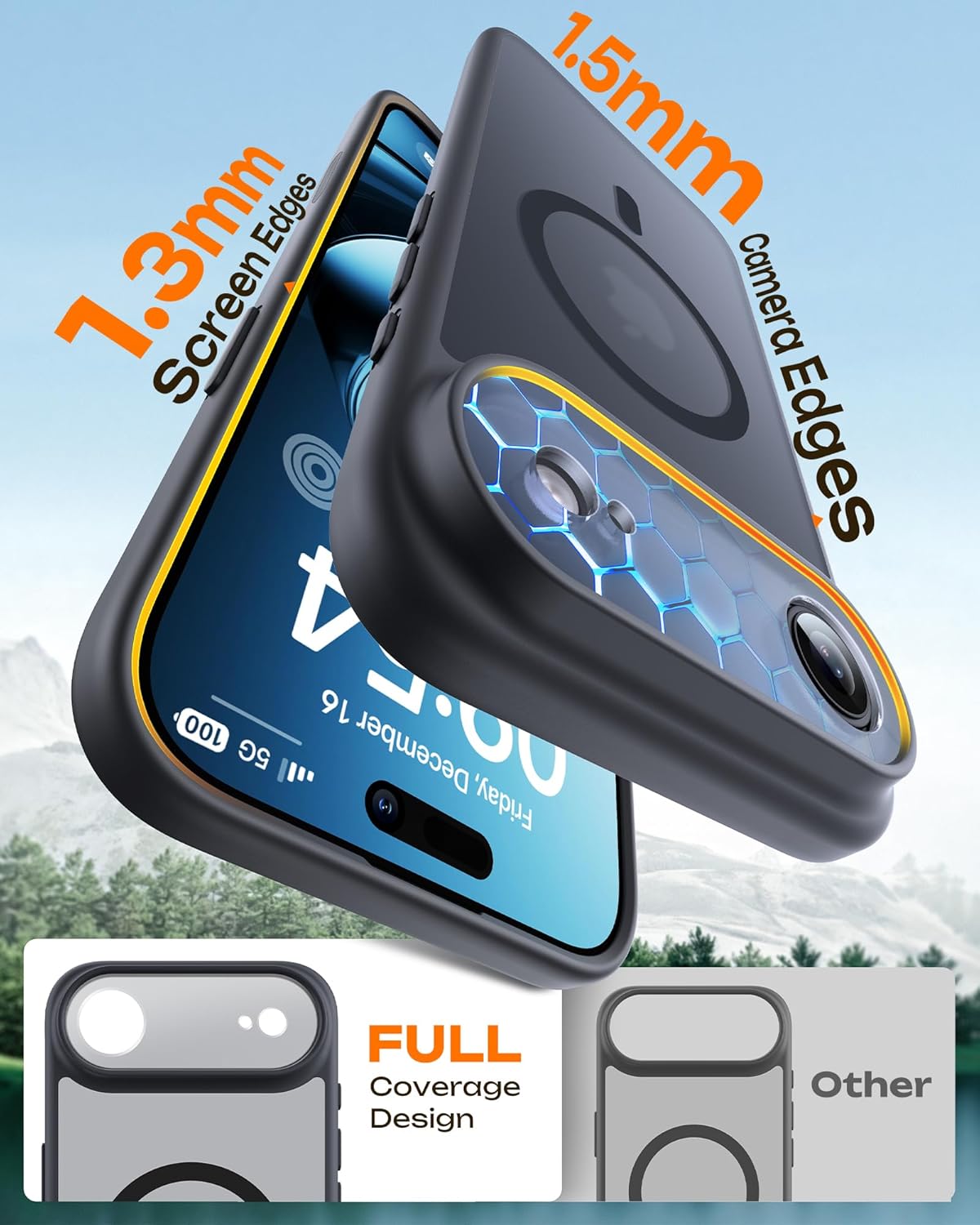 TOCOL Funda para iPhone Air con Botón de Control de la Cámara, Protección Lente Cámara, Anillo Magnético Integrado, Compatible con Magsafe, Translúcida Mate Trasera, Clave Negro - 5