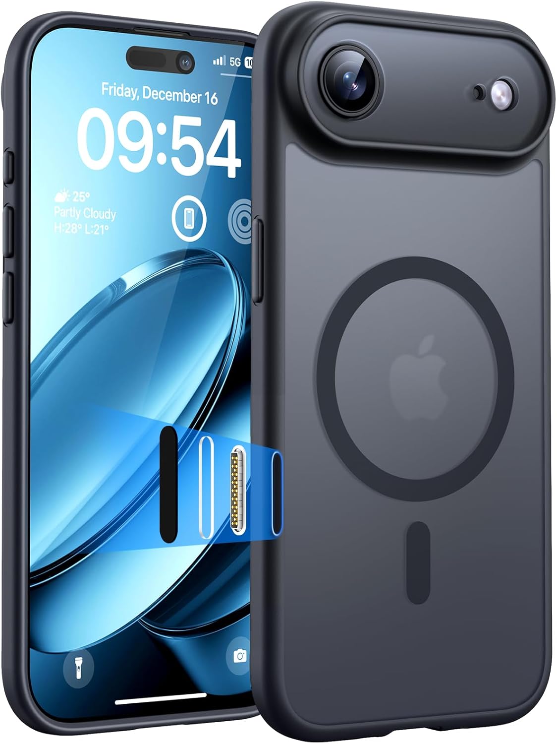 TOCOL Funda para iPhone Air con Botón de Control de la Cámara, Protección Lente Cámara, Anillo Magnético Integrado, Compatible con Magsafe, Translúcida Mate Trasera, Clave Negro - 1