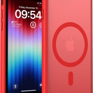 TOCOL Funda para iPhone SE 3/2 (2022/2020), iPhone 8/7 4.7 Pulgadas, Funda Magnética,Protección Lente Cámara, Protección Militar,Translúcida Mate Trasera, Rojo