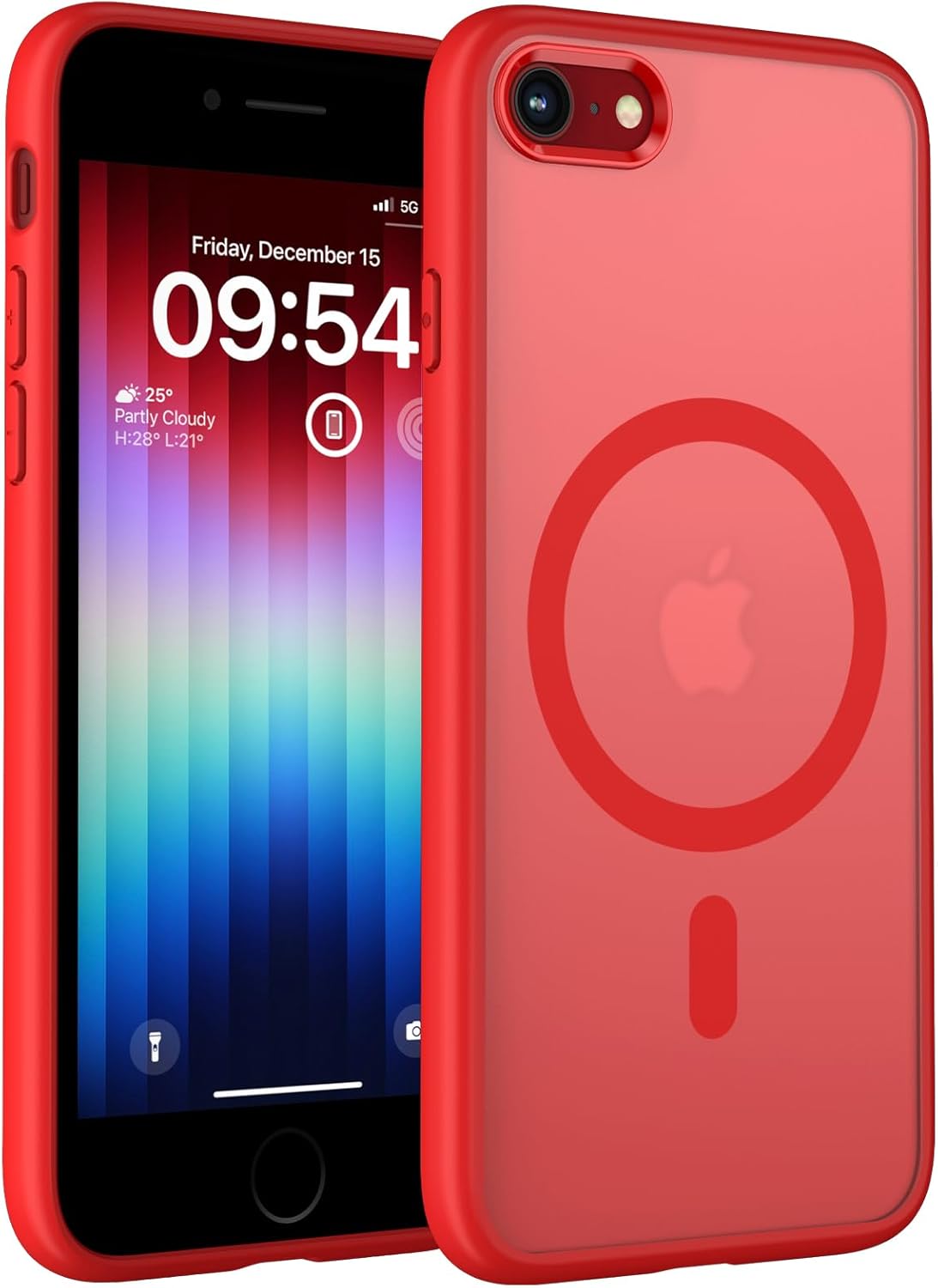 TOCOL Funda para iPhone SE 3/2 (2022/2020), iPhone 8/7 4.7 Pulgadas, Funda Magnética,Protección Lente Cámara, Protección Militar,Translúcida Mate Trasera, Rojo - 1