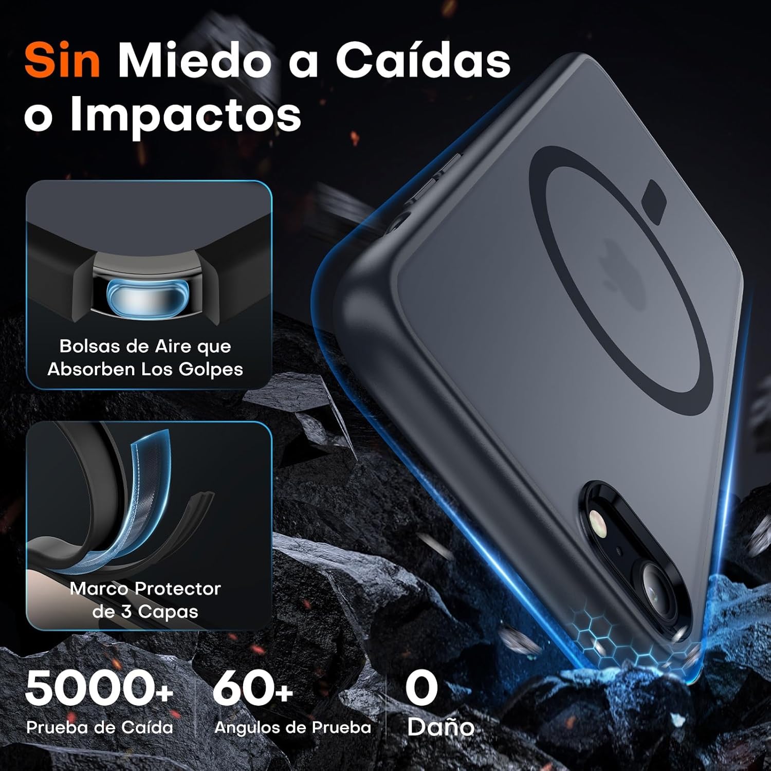 TOCOL Funda para iPhone SE 3/2 (2022/2020), iPhone 8/7 4.7 Pulgadas, Funda Magnética,Protección Lente Cámara, Protección Militar,Translúcida Mate Trasera, Titanio Negro - 4