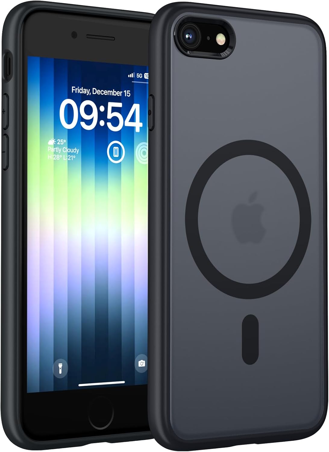 TOCOL Funda para iPhone SE 3/2 (2022/2020), iPhone 8/7 4.7 Pulgadas, Funda Magnética,Protección Lente Cámara, Protección Militar,Translúcida Mate Trasera, Titanio Negro - 1