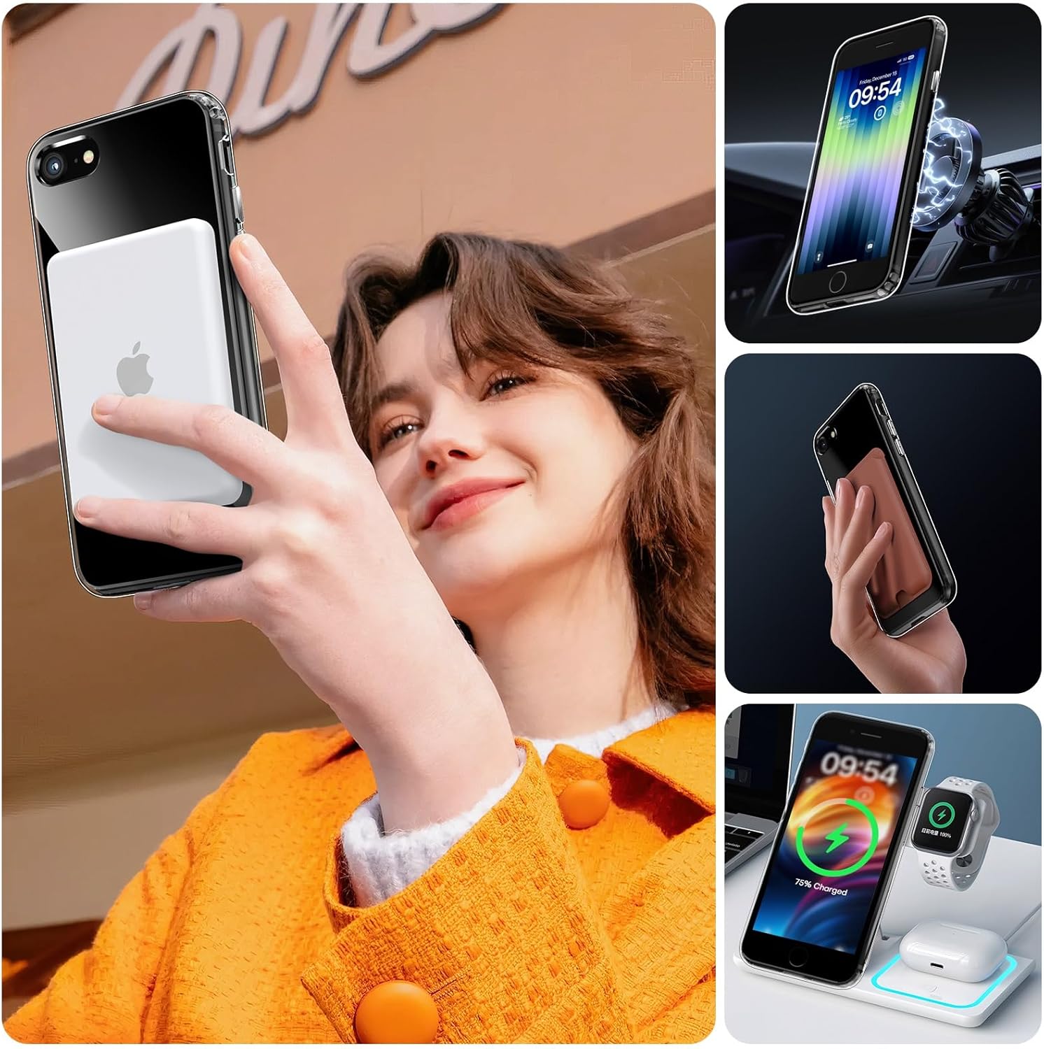 TOCOL Funda para iPhone SE 3/2 (2022/2020), iPhone 8/7 4.7 Pulgadas, Funda Magnética,Protección Lente Cámara, Protección Militar,Translúcida Mate Trasera, Transparente - 6