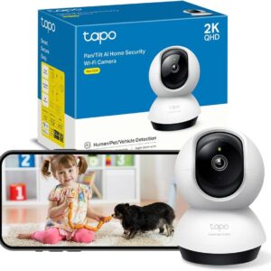 Tapo C220 - IA Cámara Vigilancia 360°, 2K 4MP QHD, Inteligente de IA, Visión Nocturna, Audio Bidireccional, Detección Movimiento, Admite Tarjeta SD 512G, Control Remoto, Fácil configuración