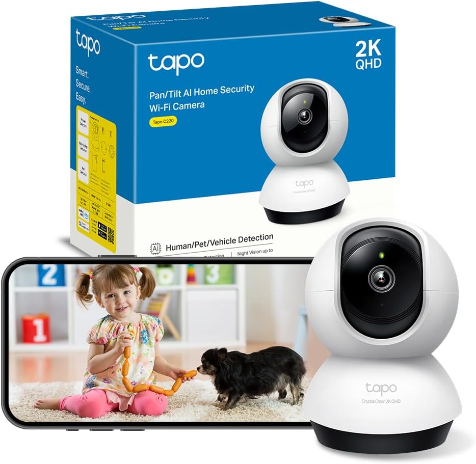 Tapo C220 - IA Cámara Vigilancia 360°, 2K 4MP QHD, Inteligente de IA, Visión Nocturna, Audio Bidireccional, Detección Movimiento, Admite Tarjeta SD 512G, Control Remoto, Fácil configuración - 1