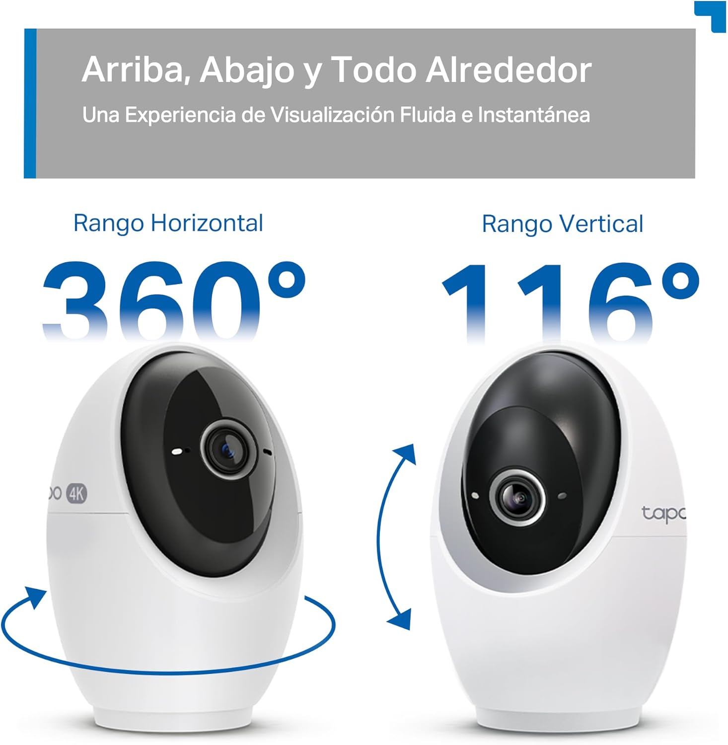 Tapo C260 - Cámara de vigilancia WiFi Interior, Seguridad doméstica, 4K 8MP 360°, detección AI, grabación Local/Nube, privacidad física, Zoom 18x, Seguimiento, Audio bidireccional, microSD - 4