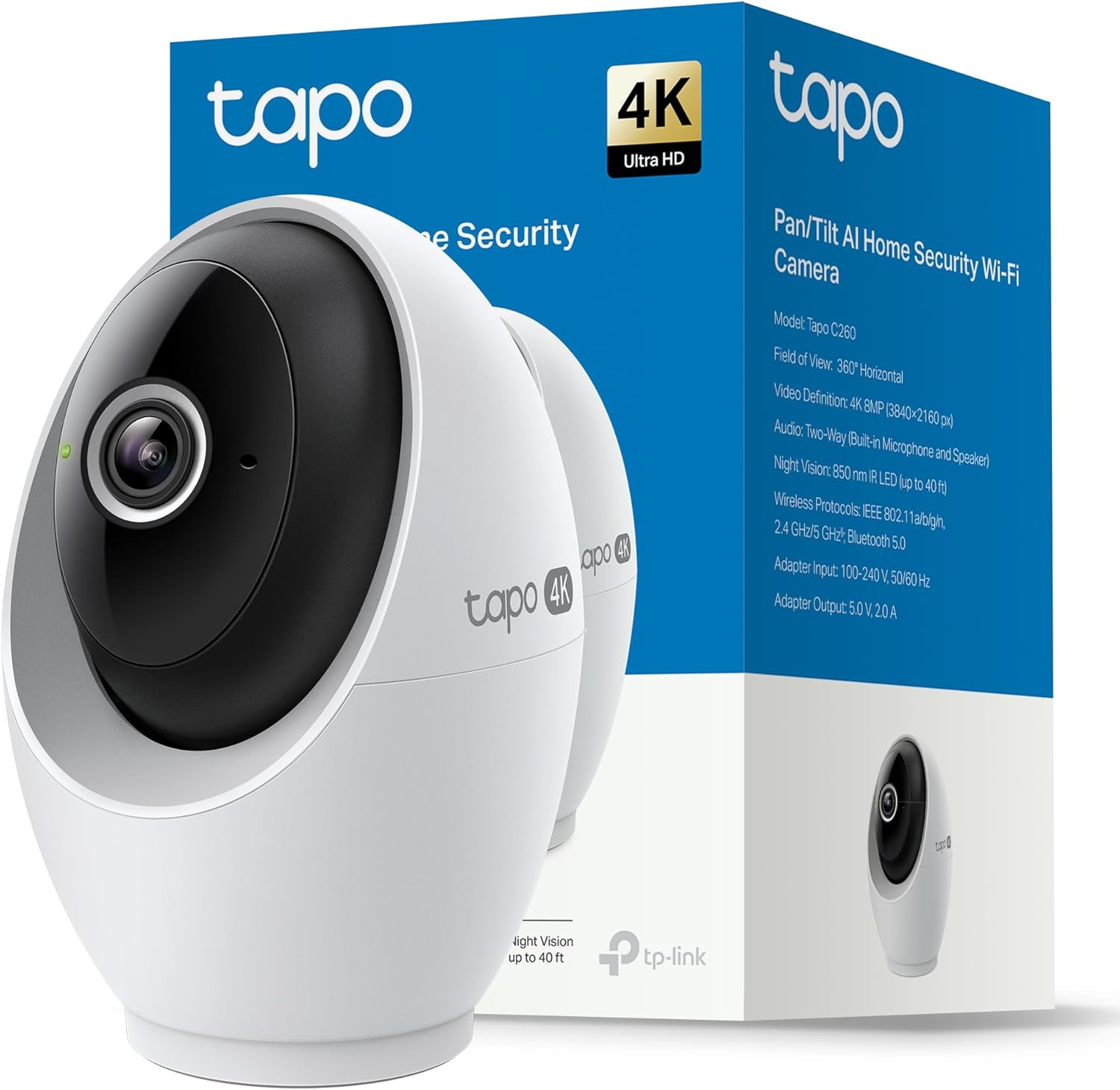 Tapo C260 - Cámara de vigilancia WiFi Interior, Seguridad doméstica, 4K 8MP 360°, detección AI, grabación Local/Nube, privacidad física, Zoom 18x, Seguimiento, Audio bidireccional, microSD - 1