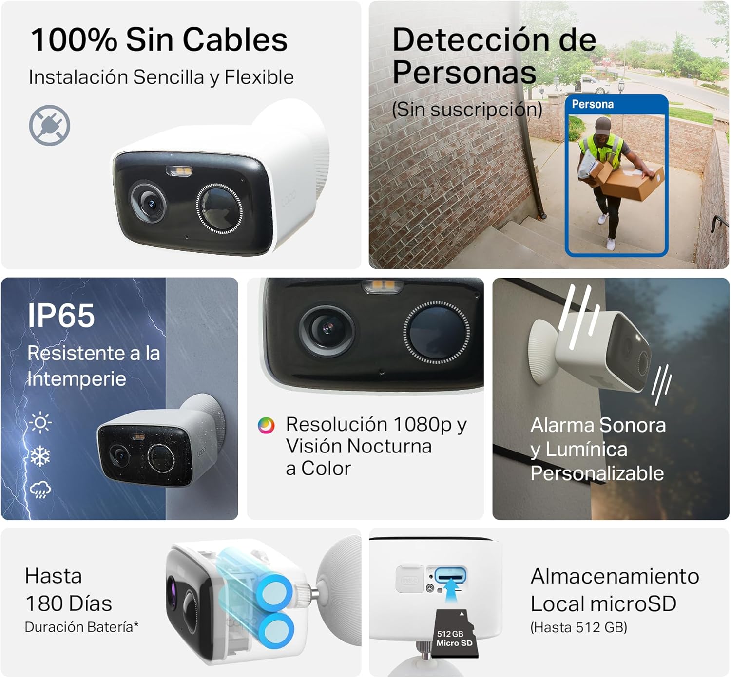 Tapo C400 - Cámara WiFi Externa FHD inalámbrica, batería de 5200 mAh hasta 180 días, cámara de vigilancia, visión Nocturna a Color, detección de Personas, Alarma Sonora y Luminosa, IP65 - 2
