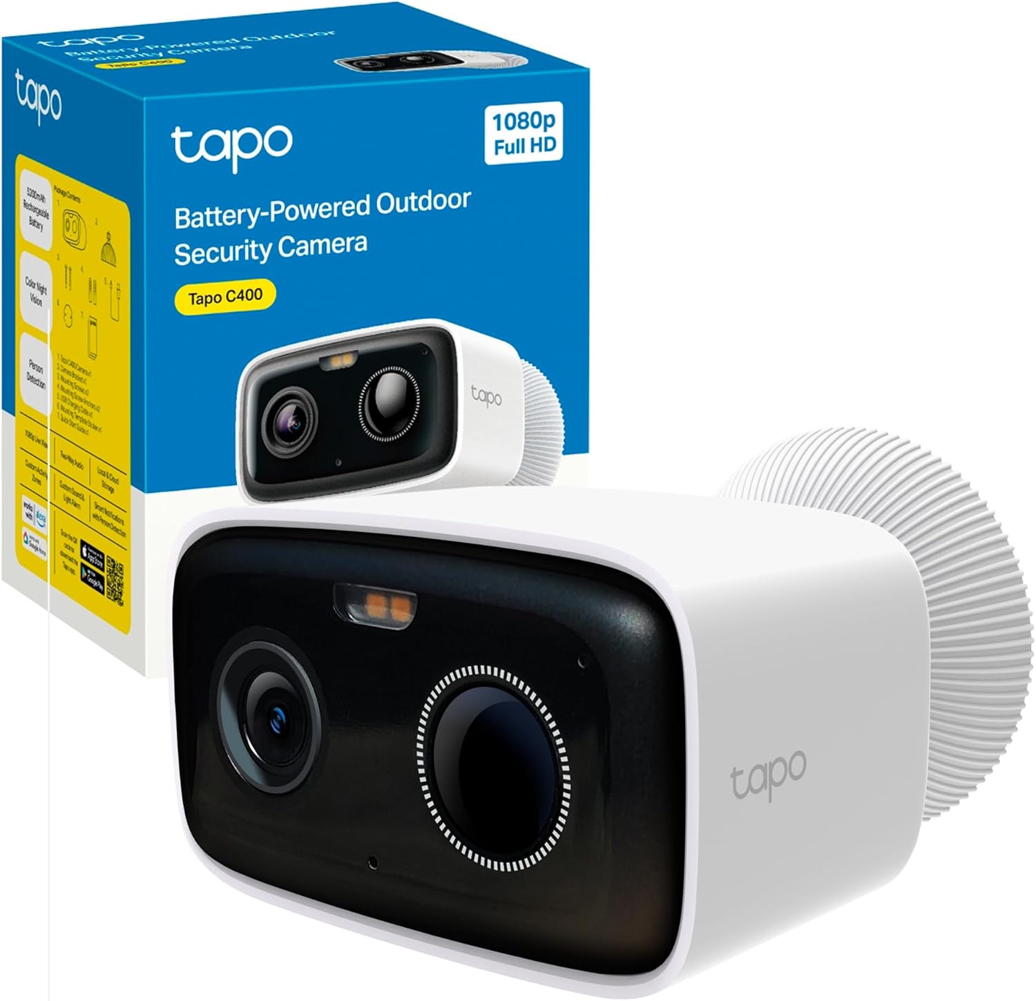 Tapo C400 - Cámara WiFi Externa FHD inalámbrica, batería de 5200 mAh hasta 180 días, cámara de vigilancia, visión Nocturna a Color, detección de Personas, Alarma Sonora y Luminosa, IP65 - 1