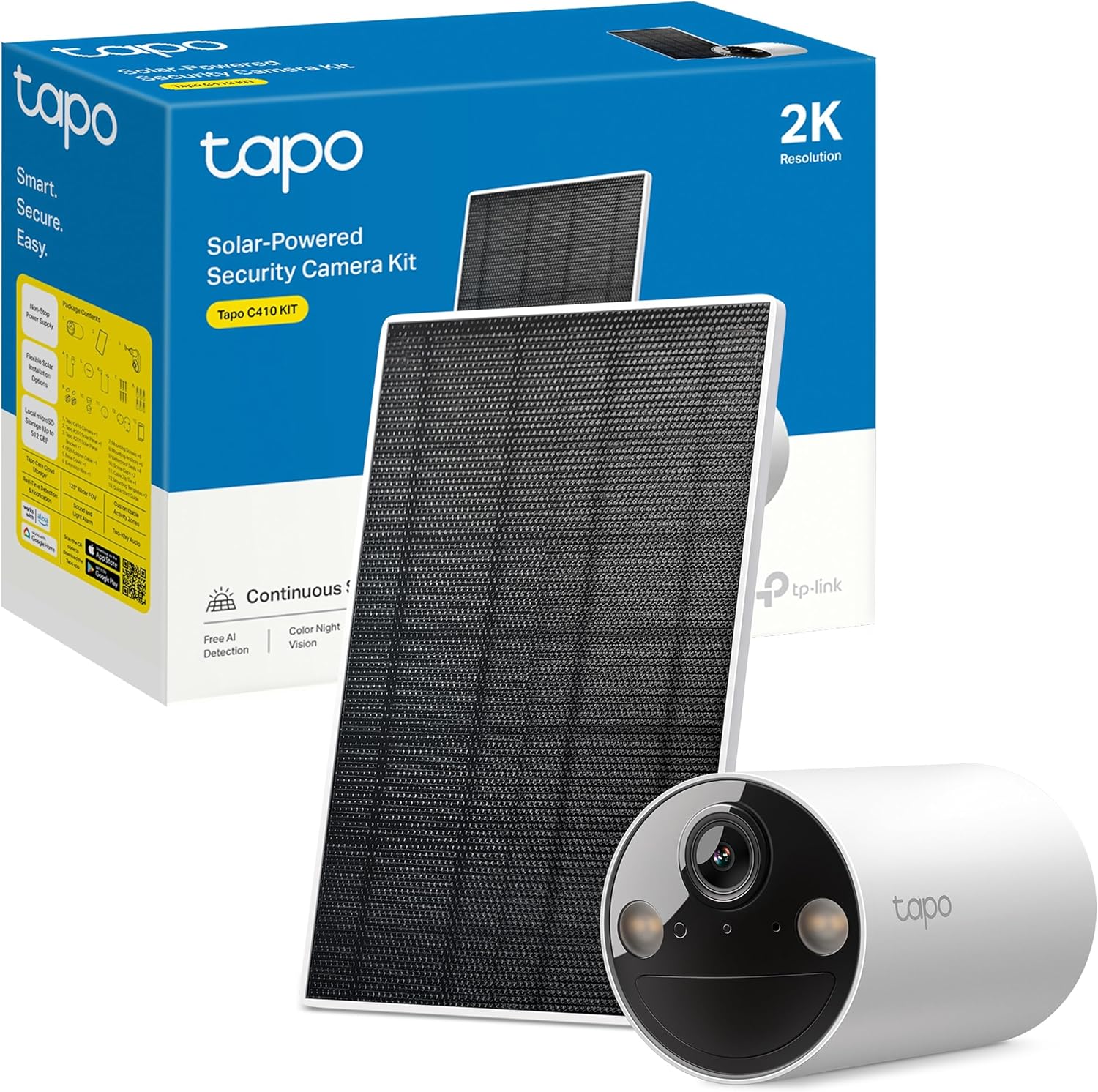 Tapo C410 Kit - Cámara de vigilancia Solar con batería Exterior, Detección de Personas por IA, 2K 3 MP, visión Nocturna de Color, Memoria microSD, batería no extraíble de 6400mAh, Audio bidireccional - 1