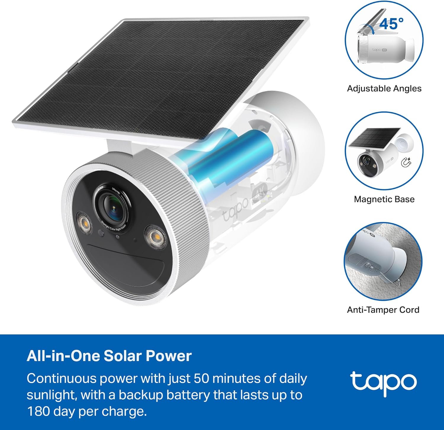 Tapo C465 - Cámara de Seguridad Exterior 4K con Panel Solar Integrado, Batería Recargable, IA de Detección Personas/Mascotas/Vehículos, Wi-Fi Doble Banda, IP65, Compatible Alexa/Google - 3