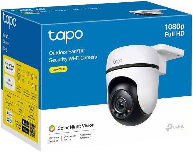 Tapo C500 - Cámara Vigilancia Wi-FI Exterior 360º, Resolución 1080p, Detección Movimiento, Visión Nocturna hasta 30 m, Audio Bi-direccional, Sirena, Compatible Alexa y Google, 2MP - 4