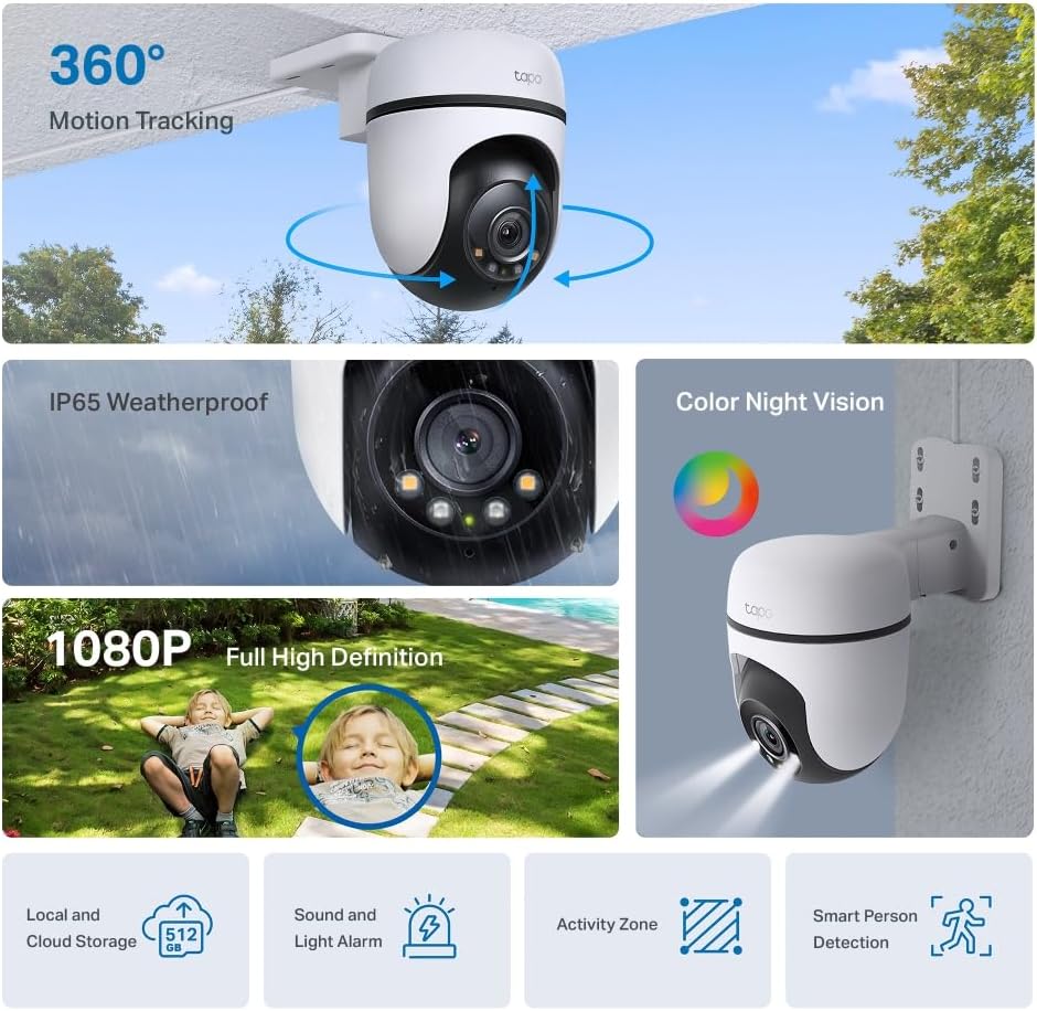 Tapo C500 - Cámara Vigilancia Wi-FI Exterior 360º, Resolución 1080p, Detección Movimiento, Visión Nocturna hasta 30 m, Audio Bi-direccional, Sirena, Compatible Alexa y Google, 2MP - 6