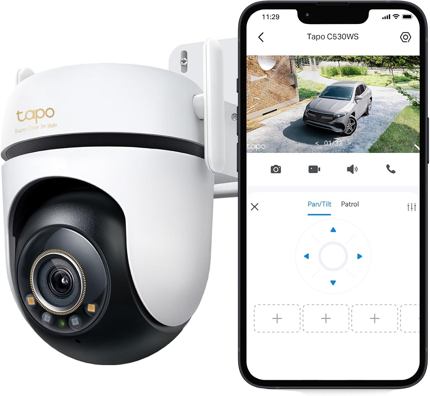Tapo C530WS - Cámara Seguridad Exterior 360° 3K 5MP, Visión Nocturna Color, Resistencia IP66, Alarma Sonora/Luz, Detección AI, Almacenamiento Nube/SD 512GB, Audio Bidireccional - 2