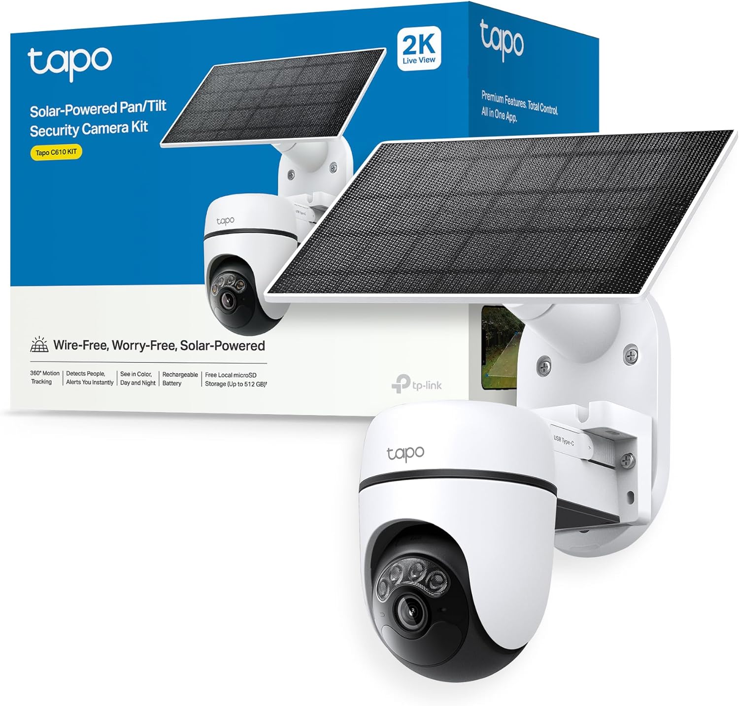 Tapo C610 Kit – Cámara de Vigilancia 360º con Panel Solar y Batería, 2K 3MP, Detección IA Gratuita, Batería 6700 mAh, Seguimiento de Movimiento, Visión Nocturna a Color - 1