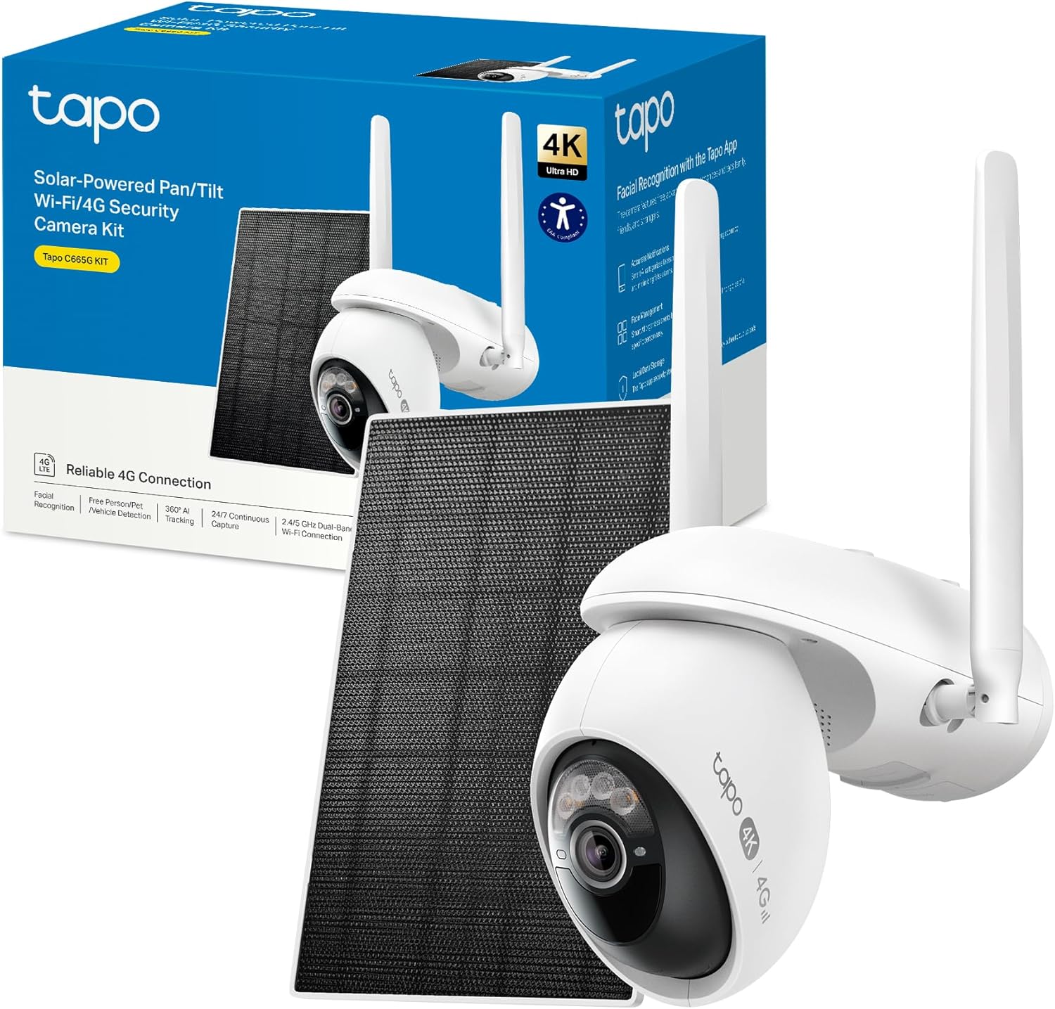 Tapo C665G Kit - 4K Cámara de Seguridad Exterior con Panel Solar, 4G LTE y WiFi, visión Nocturna a Color, detección IA, Seguimiento 360°, batería Recargable, IP65 - 1