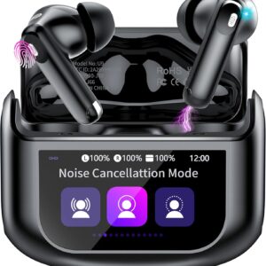 Thunelec Auriculares Inalambricos con Pantalla Táctil LED, 2026 Nuevo Auriculares Bluetooth 5.4 con Reducción de Ruido ANC+ENC y HD Mic, 48H Cascos Inalambricos con HiFi Estéreo/5 Modos EQ, Negro