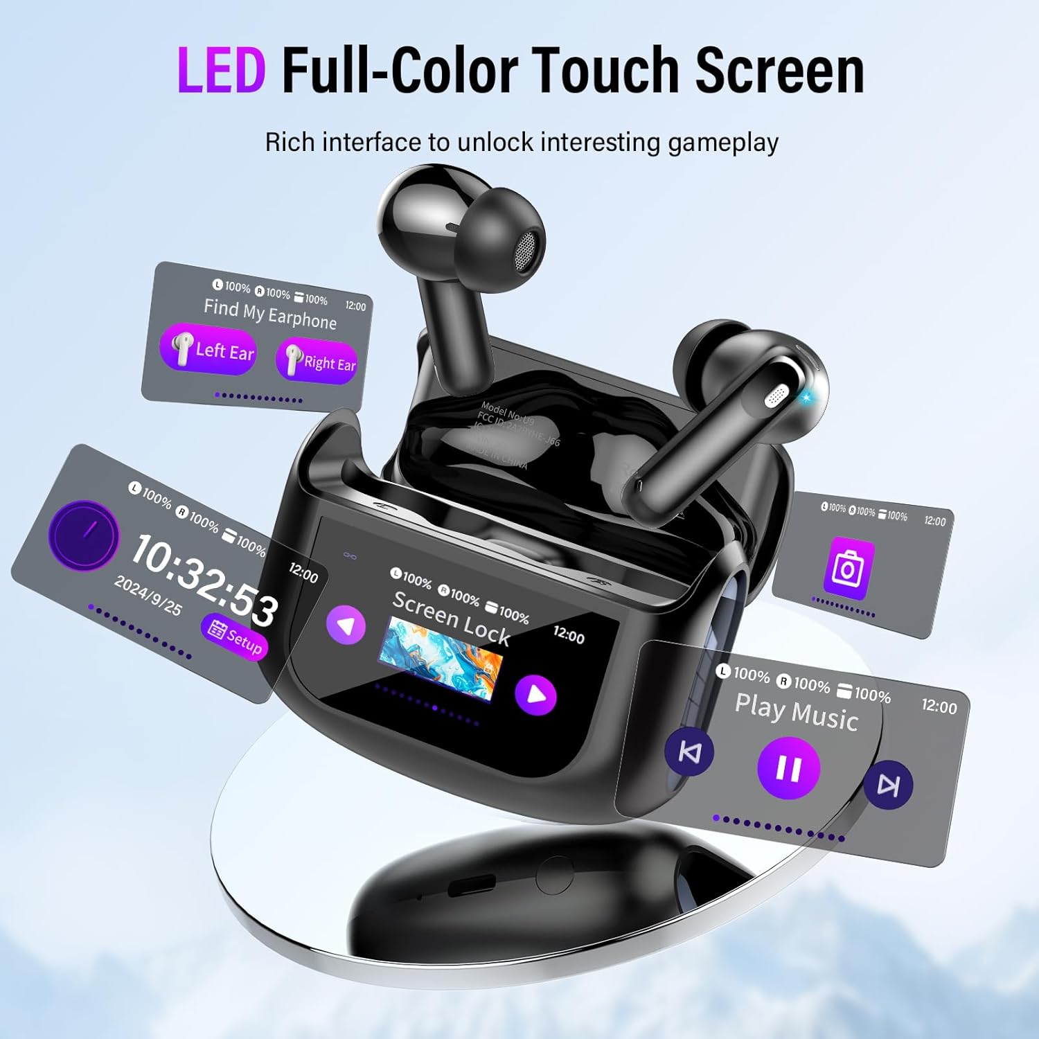 Thunelec Auriculares Inalambricos con Pantalla Táctil LED, 2026 Nuevo Auriculares Bluetooth 5.4 con Reducción de Ruido ANC+ENC y HD Mic, 48H Cascos Inalambricos con HiFi Estéreo/5 Modos EQ, Negro - 4