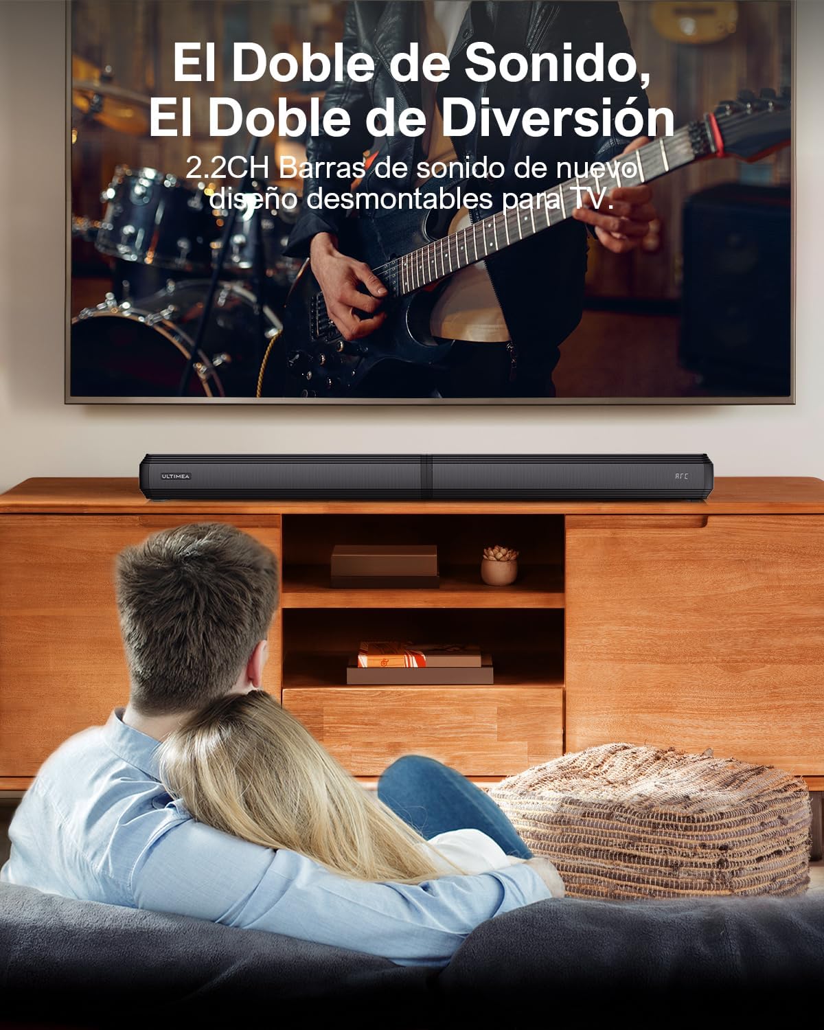 ULTIMEA 2.2ch Barra de Sonido para TV, 2 en 1 Soundbar Divisible con VoiceMX y BassMX, Bluetooth 5.3, 6 Modos de Ecualización, Graves Ajustables, Conexión ARC/Óptico/Aux, Apollo S40 Pro - 2