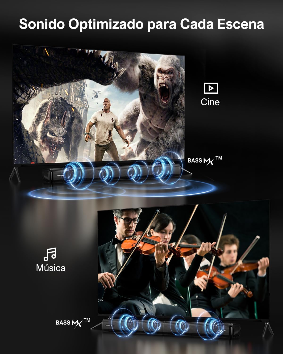 ULTIMEA 2.2ch Barra de Sonido para TV, 2 en 1 Soundbar Divisible con VoiceMX y BassMX, Bluetooth 5.3, 6 Modos de Ecualización, Graves Ajustables, Conexión ARC/Óptico/Aux, Apollo S40 Pro - 3
