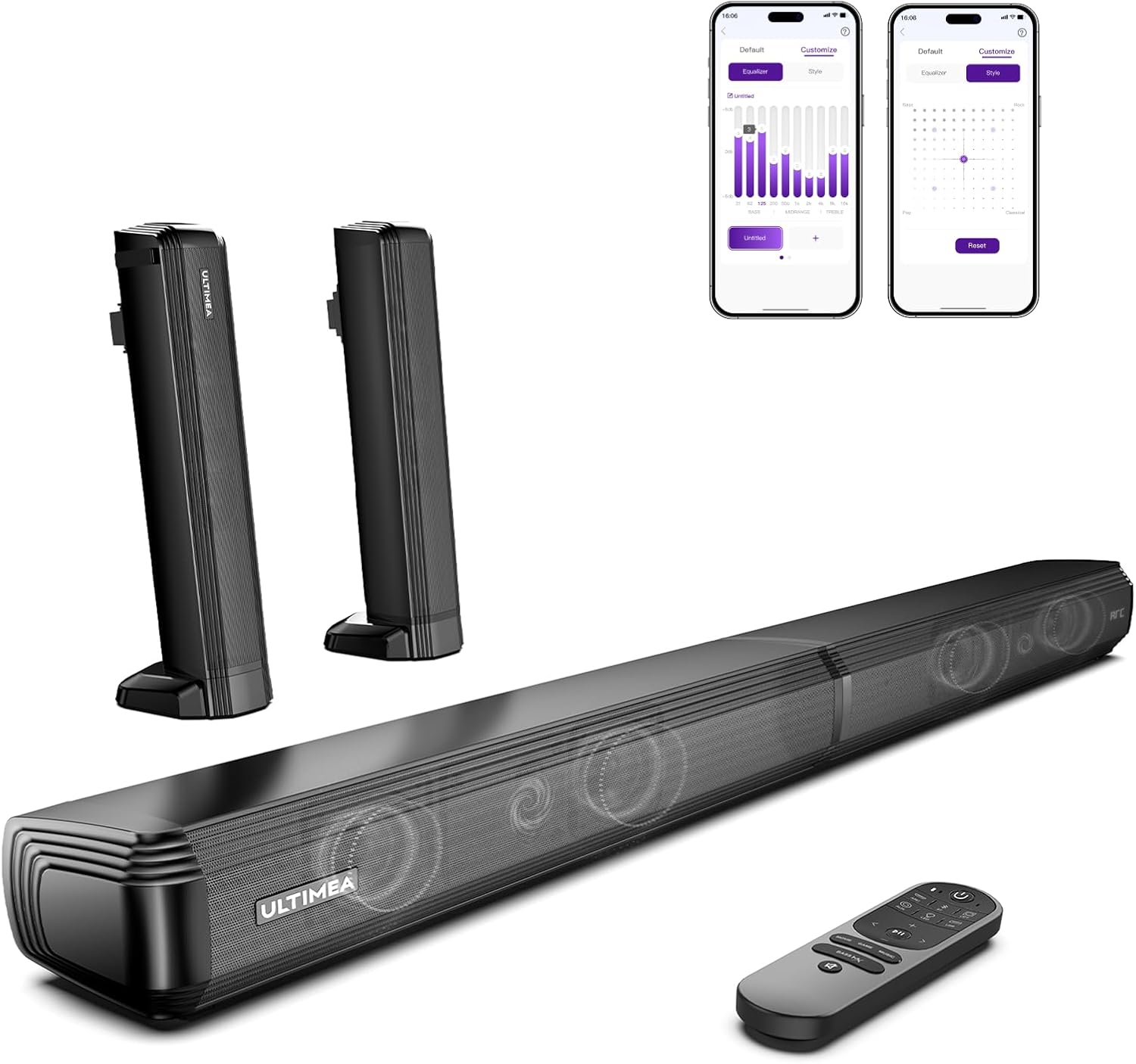 ULTIMEA 2.2ch Barra de Sonido para TV, 2 en 1 Soundbar Divisible con VoiceMX y BassMX, Bluetooth 5.3, 6 Modos de Ecualización, Graves Ajustables, Conexión ARC/Óptico/Aux, Apollo S40 Pro - 1