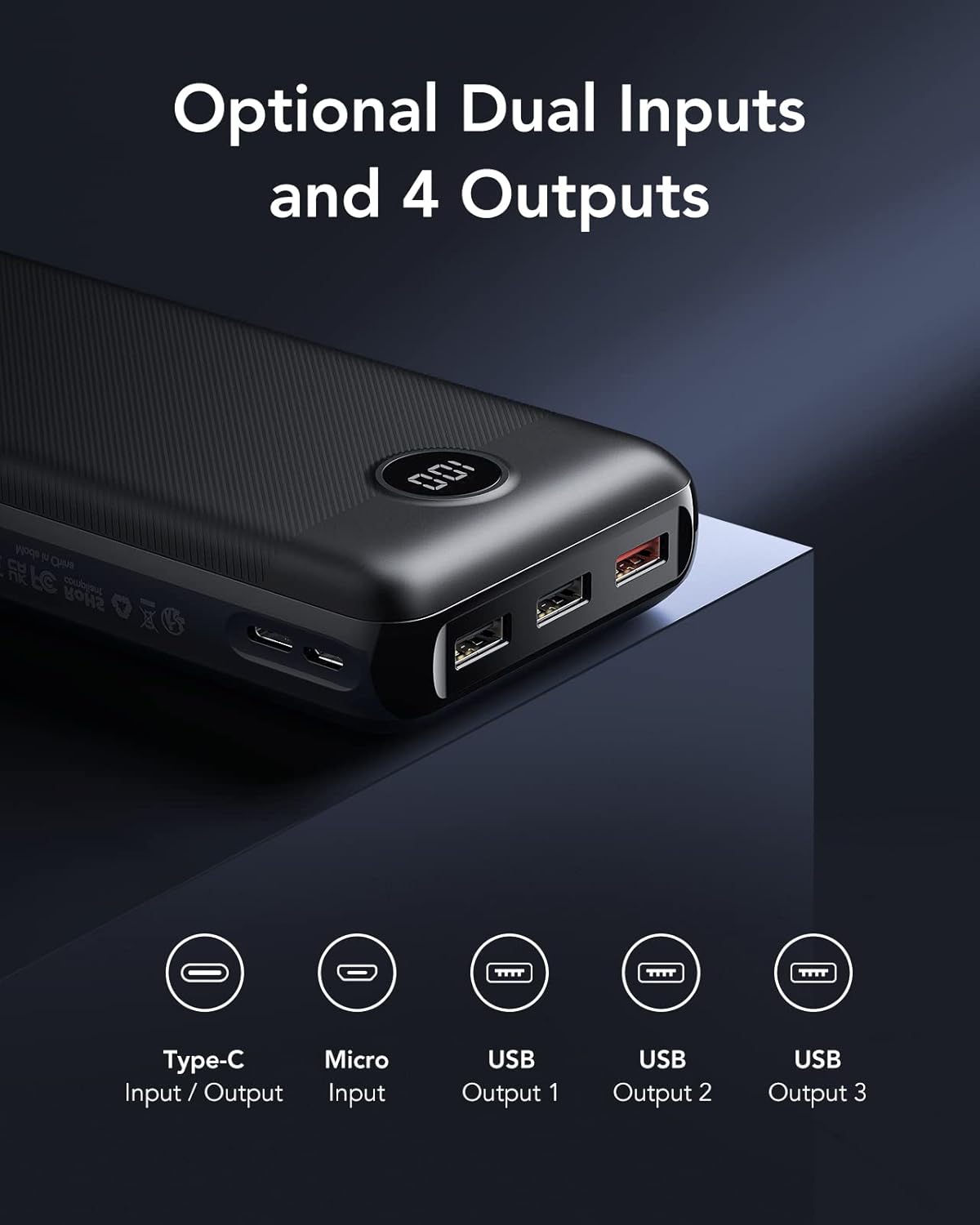 VEGER Power Bank,30000mAh Bateria Externa con Pantalla LED Bateria Portatil USB C Carga rapida PD 20W QC 3.0 con 2 Entradas y 4 Salidas Compatible con iPhone, Samsung, Huawei, Tableta y más. - 5