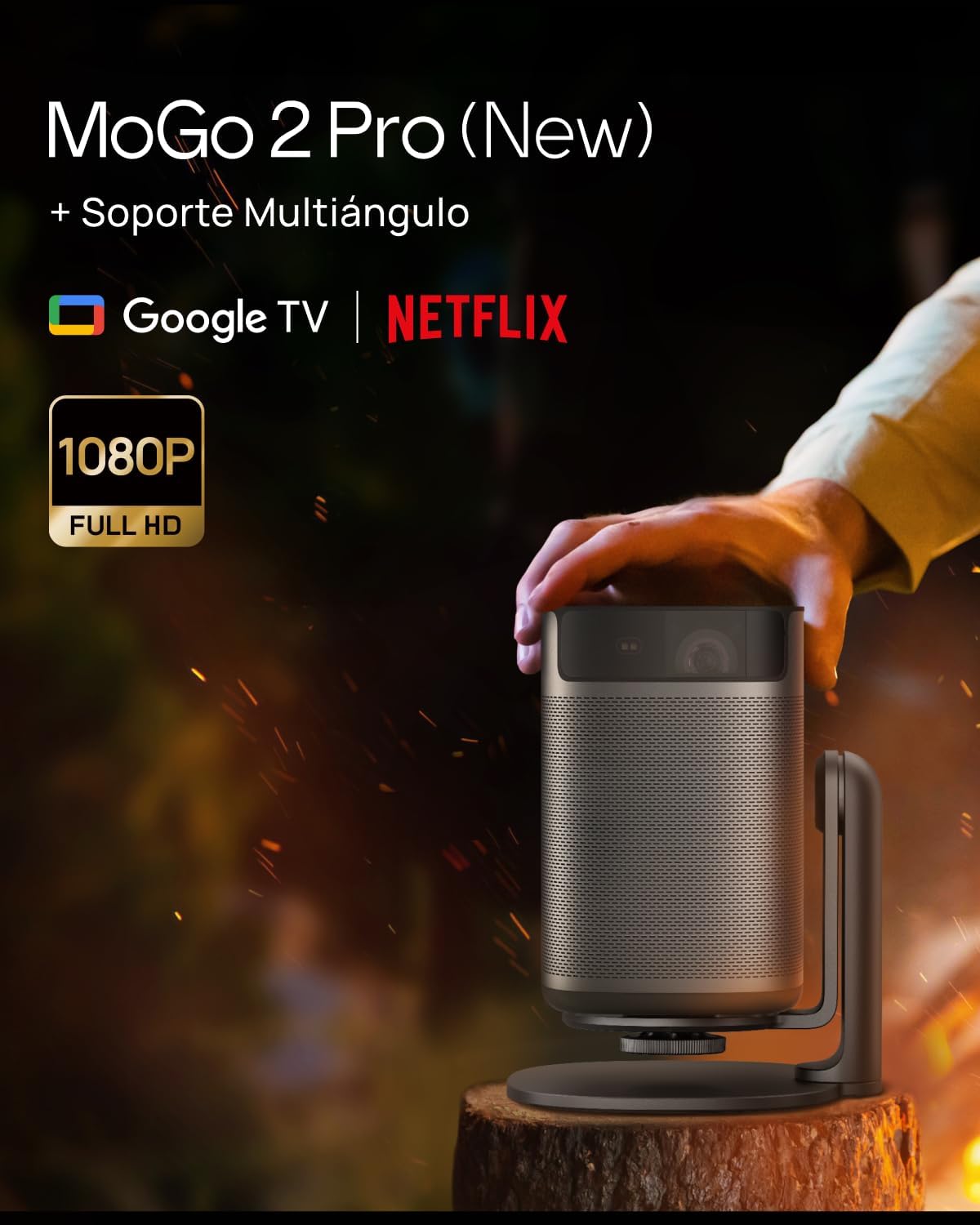 XGIMI MoGo 2 Pro (New) 1080P Mini Proyector Portátil, con Soporte multiángulo, Google TV con Netflix, 430 Lúmenes ISO, Altavoces 2X8W, WiFi y Bluetooth, Enfoque Automático - 2