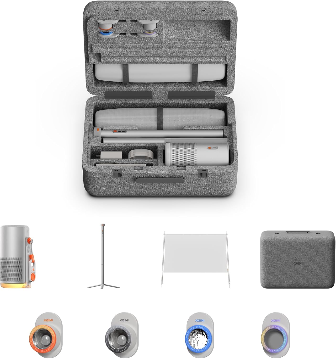 XGIMI MoGo 4 Laser Proyector Kit para Exteriores, Incluye 4 Filtros, Soporte PowerBase con Batería, Pantalla de 70", Funda de Transporte, 550 Lúmenes ISO, Autonomía 5h, Google TV con Netflix Oficial - 1