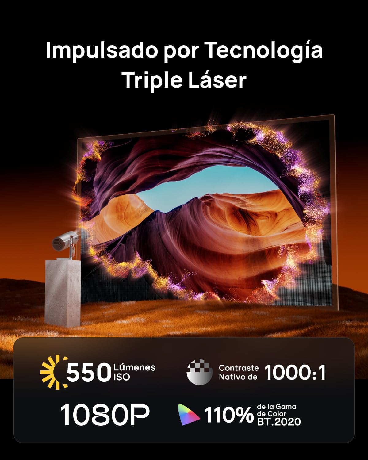 XGIMI MoGo 4 Laser Proyector Portátil, 550 Lúmenes ISO, Batería Integrada 2,5 h, Soporte 360°, 4 Filtros, Google TV con Netflix, 2 Altavoces Harman Kardon 6W - 2