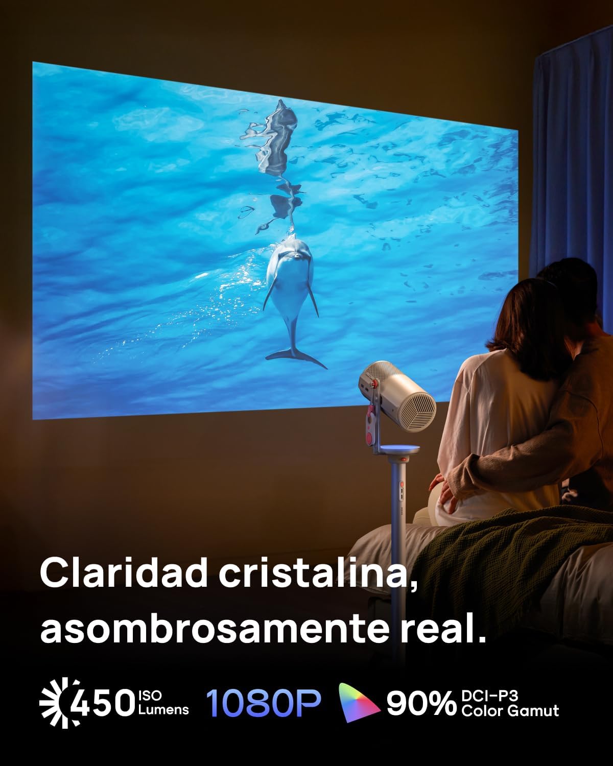 XGIMI MoGo 4 Proyector Portátil con Soporte PowerBase, Autonomía de 5h, Google TV con Netflix Oficial, Soporte 360°, 450 Lúmenes ISO, Altavoces Harman Kardon de 12 W - 4