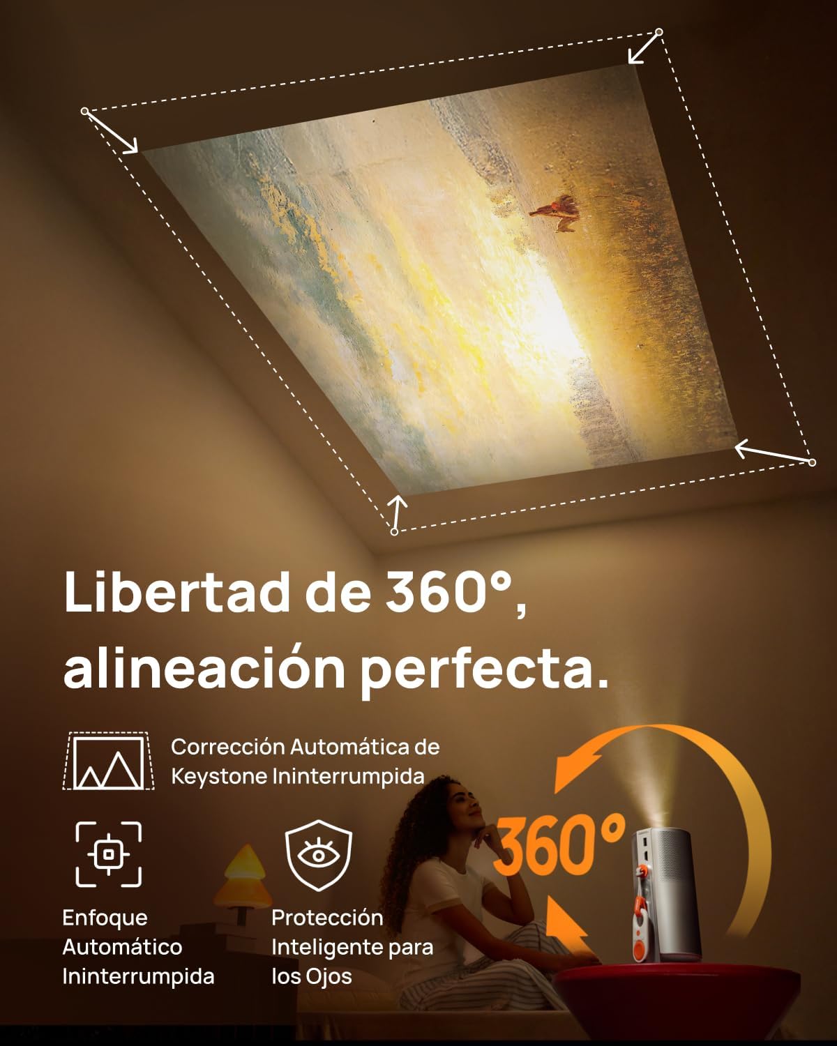 XGIMI MoGo 4 Proyector Portátil con Soporte PowerBase, Autonomía de 5h, Google TV con Netflix Oficial, Soporte 360°, 450 Lúmenes ISO, Altavoces Harman Kardon de 12 W - 5
