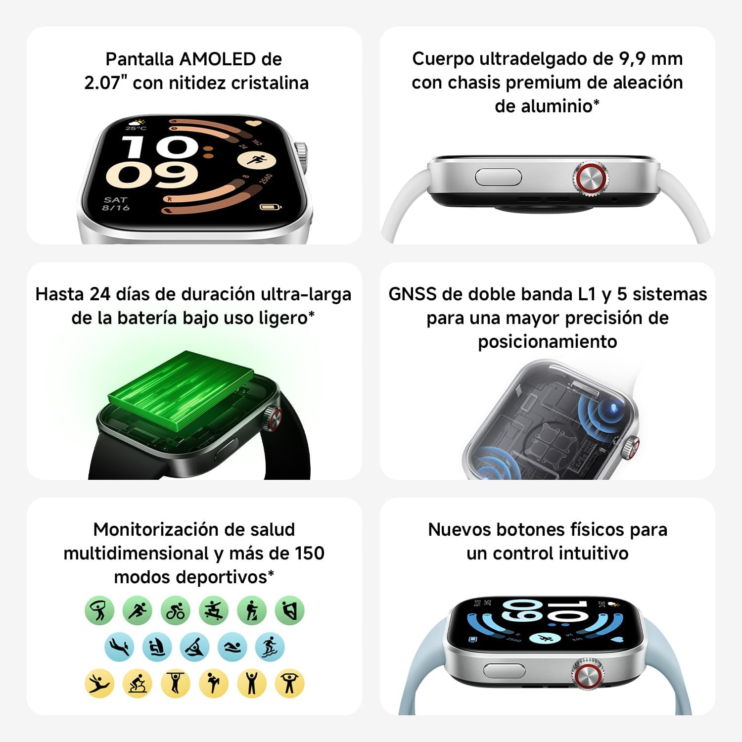 XIAOMI Redmi Watch 6, Reloj Inteligente Mujer y Hombre, Pantalla AMOLED 2.07'', Monitoreo cardíaco, sueño y estrés, 150+ Modos Deportivos, 24 Días de Batería, 5ATM, GPS, iOS & Android, Azul - 2