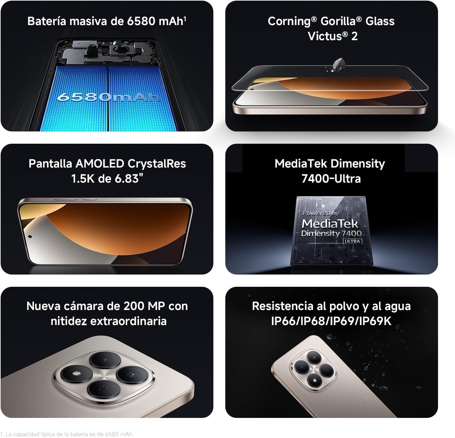 Xiaomi Redmi Note 15 Pro 5G de 8+256GB, Pantalla AMOLED 1.5K de 6.83 pulgadas, Procesador MediaTek Dimensity 7400-Ultra, Cámara 200MP, Batería 6580 mAh, Titanio - 2