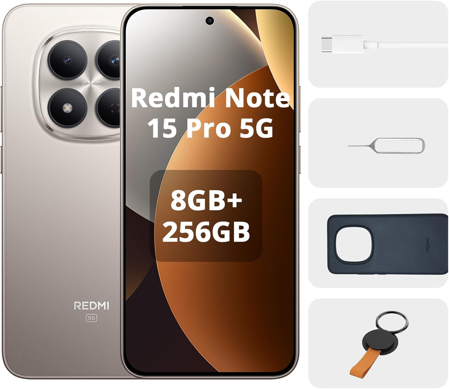 Xiaomi Redmi Note 15 Pro 5G de 8+256GB, Pantalla AMOLED 1.5K de 6.83 pulgadas, Procesador MediaTek Dimensity 7400-Ultra, Cámara 200MP, Batería 6580 mAh, Titanio - 1