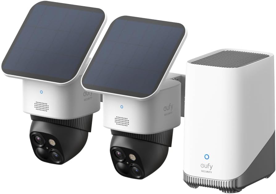 eufy Security SoloCam S340 3K Camara vigilancia WiFi Exterior Solar, Camara vigilancia WiFi Exterior, vigilancia de 360°, Wi-Fi 2,4 GHz, sin cuotas mensuales, Compatible con HomeBase 3,Kit 2+1 - 1