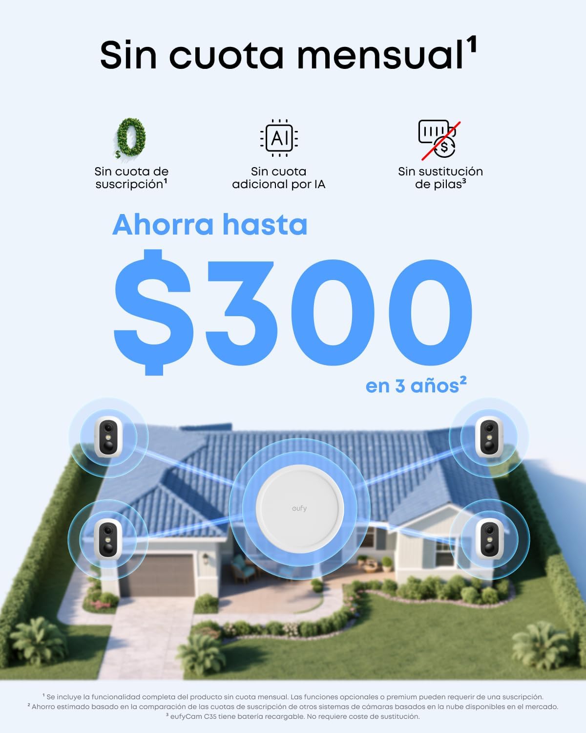 eufy Security eufyCam C35 cámara de vigilancia WiFi Exterior e Interior, Instalación magnética, batería de 180 días, HD 1080p, visión Nocturna, sin cuotas mensuales, Compatible con Homebase 3 - 3