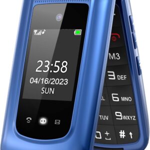 uleway Teléfono Móvil para Mayores, con Tapa de Teclas Grandes, Botón SOS, Pantalla de 2,4 Pulgadas, Llamada Rápida, Sonido Fuerte de Radio, 1000mAh Batería, Fácil Uso para Ancianos, Azul.