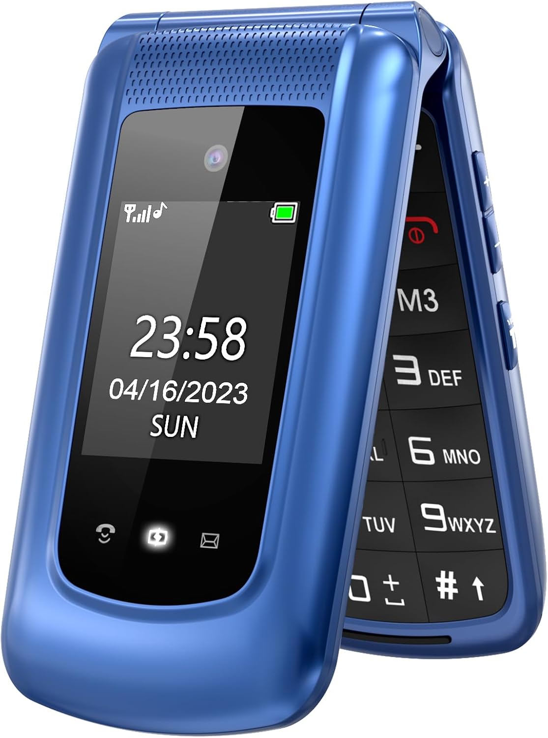uleway Teléfono Móvil para Mayores, con Tapa de Teclas Grandes, Botón SOS, Pantalla de 2,4 Pulgadas, Llamada Rápida, Sonido Fuerte de Radio, 1000mAh Batería, Fácil Uso para Ancianos, Azul. - 1