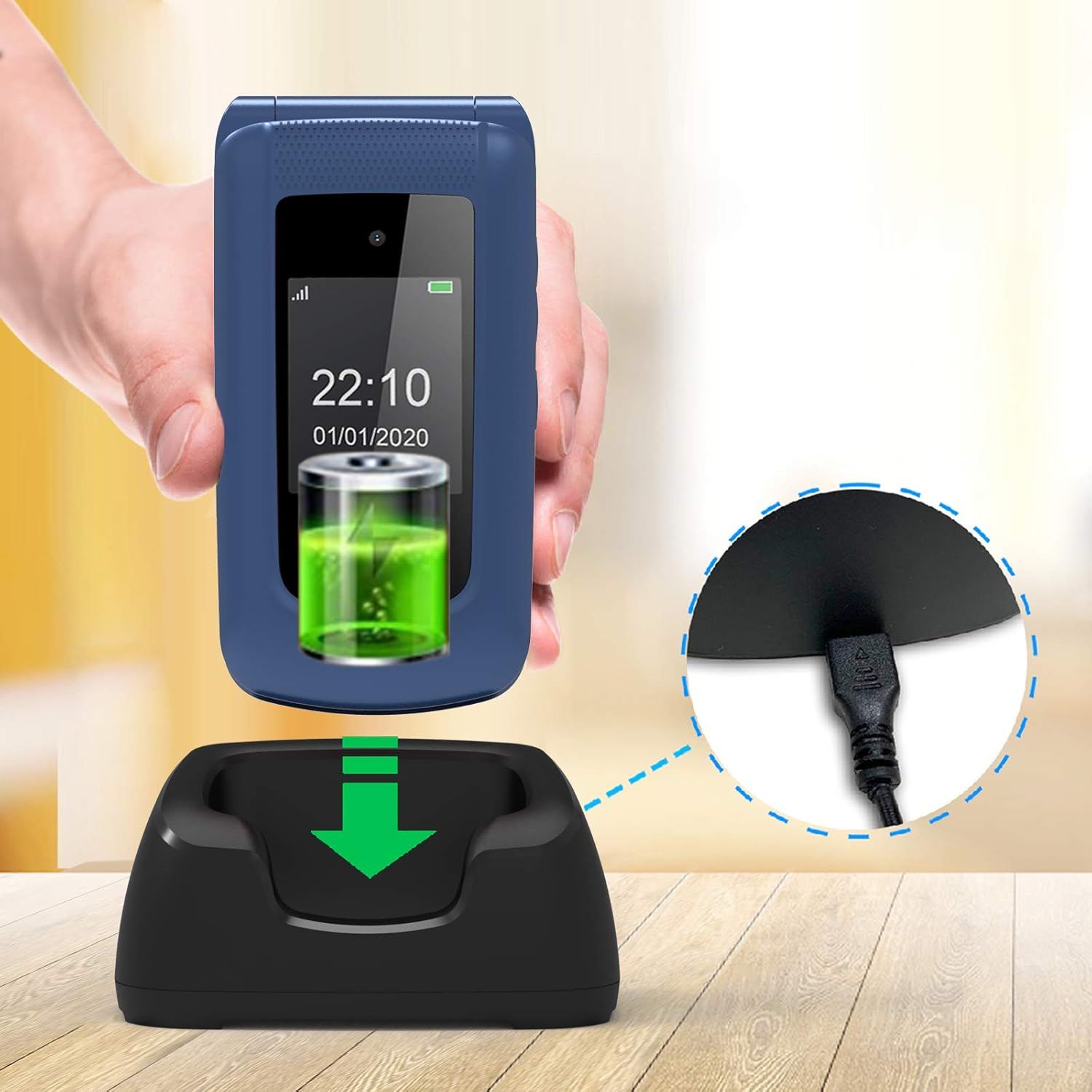 uleway Telefono Movil para Mayores, gsm Teléfono Móviles con Teclas Grandes, SOS Botón, Doble Pantalla de 2,4+1.77 Pulgadas, Base de Carga, Llamada Rápida, Sonido Fuerte de Radio (Azul) - 3