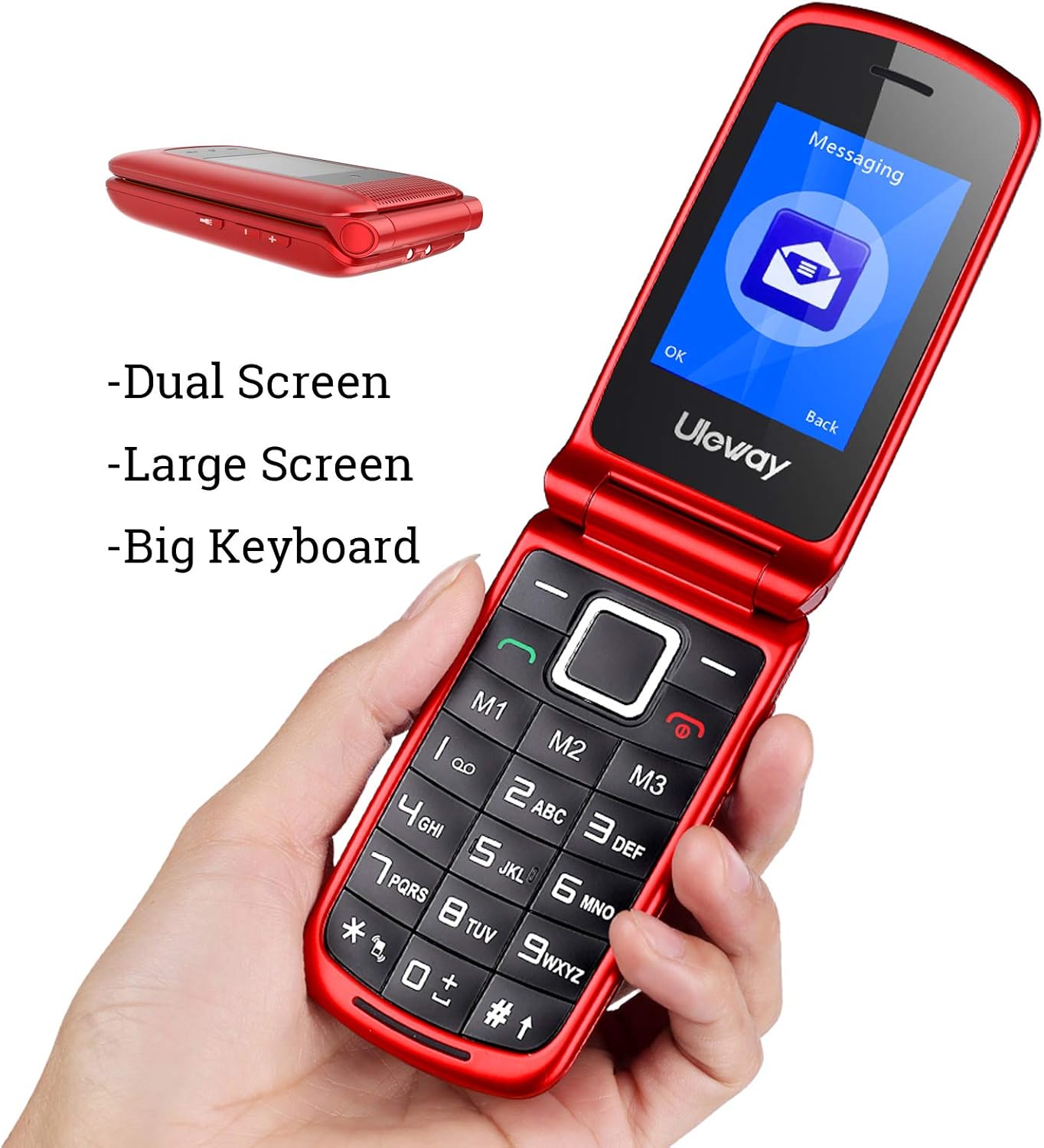 uleway simple mobile Teléfono Móvil para Mayores, con Tapa de Teclas Grandes, Botón SOS, Pantalla de 2,4 Pulgadas, Llamada Rápida, Sonido Fuerte de Radio, 1000mAh Batería, Fácil Uso para Ancianos - 2