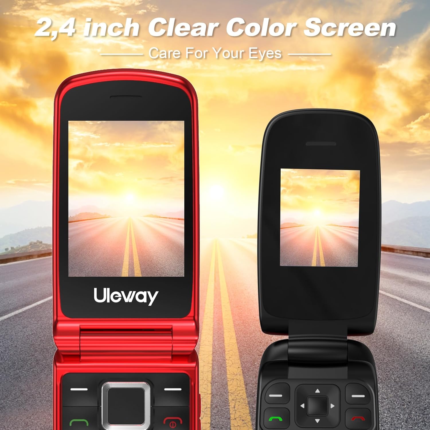 uleway simple mobile Teléfono Móvil para Mayores, con Tapa de Teclas Grandes, Botón SOS, Pantalla de 2,4 Pulgadas, Llamada Rápida, Sonido Fuerte de Radio, 1000mAh Batería, Fácil Uso para Ancianos - 5