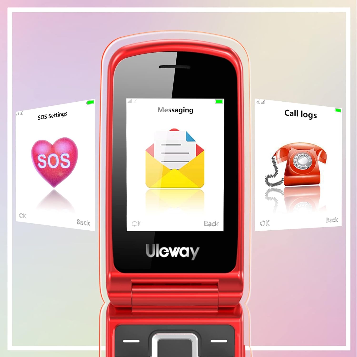 uleway simple mobile Teléfono Móvil para Mayores, con Tapa de Teclas Grandes, Botón SOS, Pantalla de 2,4 Pulgadas, Llamada Rápida, Sonido Fuerte de Radio, 1000mAh Batería, Fácil Uso para Ancianos - 6