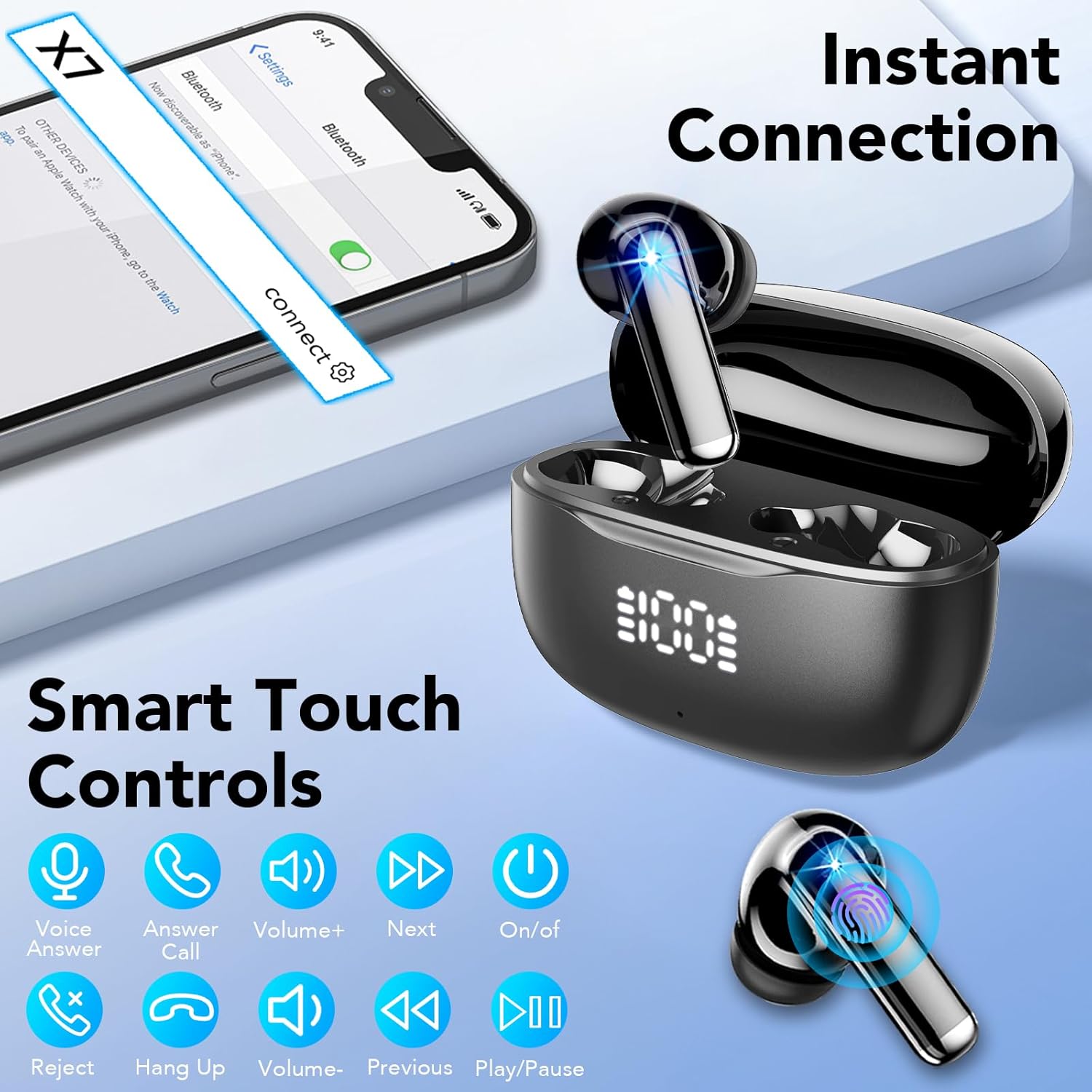 2026 Auriculares Inalambricos Bluetooth 5.4, Cancelacion de Ruido Cascos Bluetooth, HiFi Estéreo con Micrófono HD, Pantalla LED, 40H de Autonomía, Auriculares Deportivos in Ear, IP7 Impermeable, USB-C - 6
