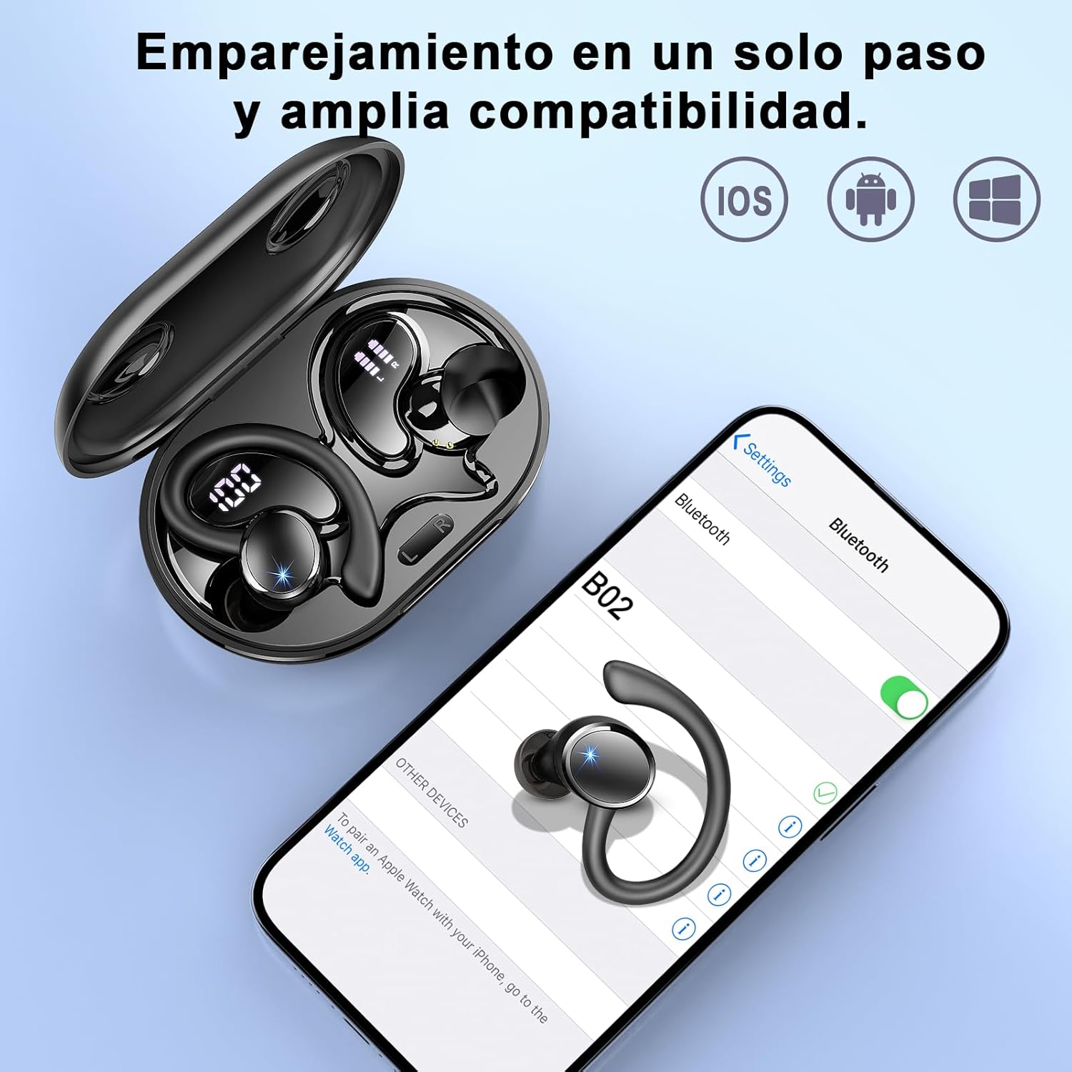 2026 Nueva Auriculares Inalambricos Deportivos, Auriculares Bluetooth 5.4 HiFi Estéreo con 4 HD Mic, 50H Cascos Inalambricos Bluetooth con Cancelacion Ruido ENC, Pantalla LED/IP7 Impermeable Cascos - 4