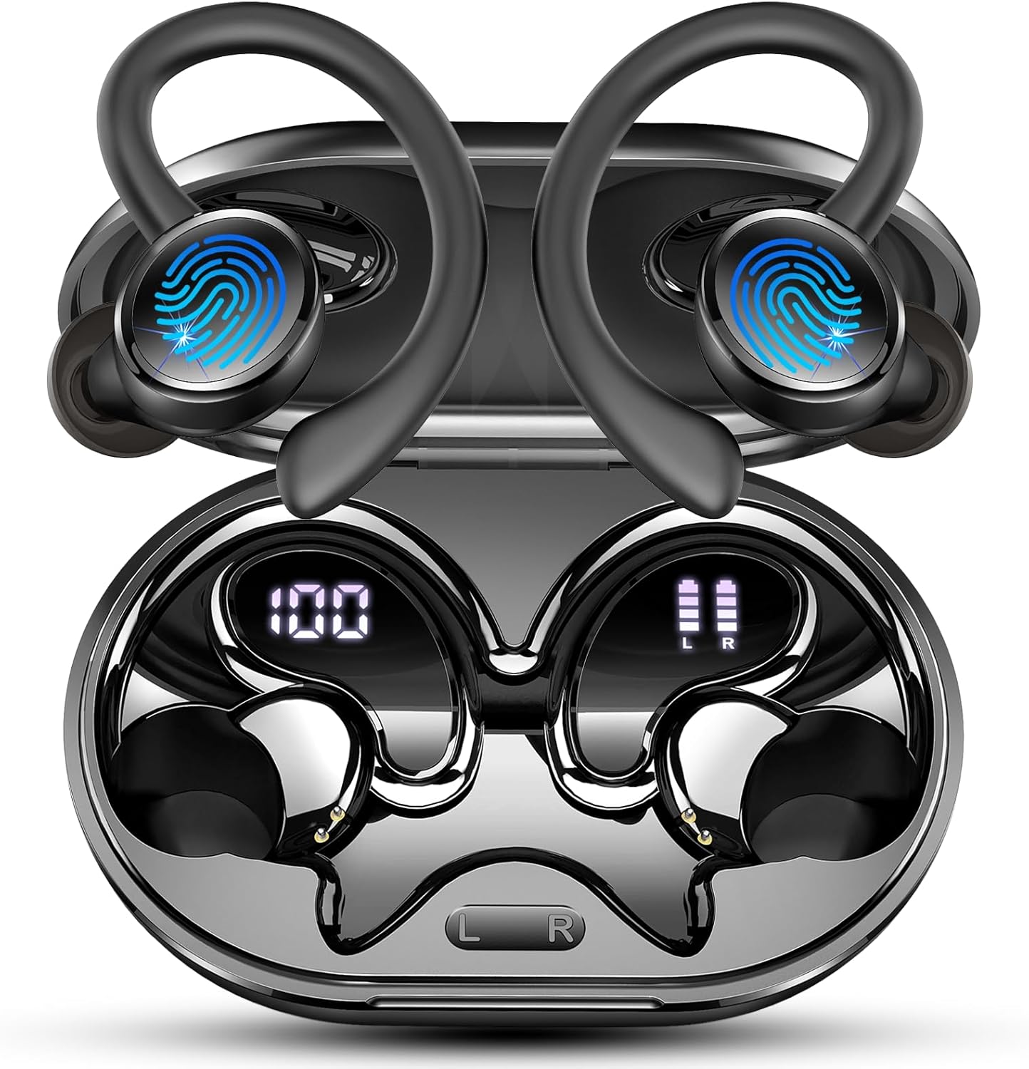 2026 Nueva Auriculares Inalambricos Deportivos, Auriculares Bluetooth 5.4 HiFi Estéreo con 4 HD Mic, 50H Cascos Inalambricos Bluetooth con Cancelacion Ruido ENC, Pantalla LED/IP7 Impermeable Cascos - 1
