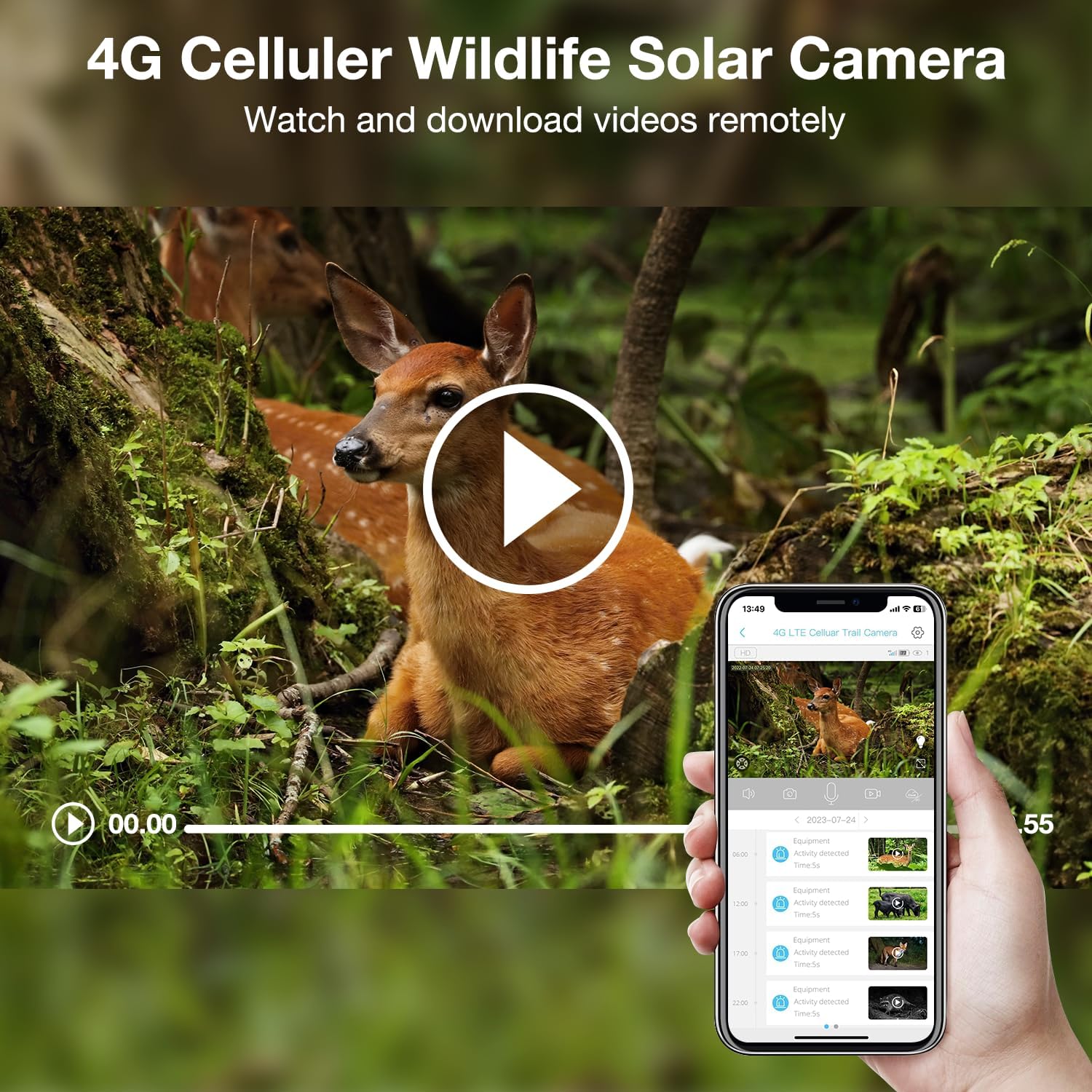 3G/4G LTE Cámara fototrampeo de Vigilancia Exterior con Batería Solar, 2K Visión Nocturna en Color, PIR Detección de Movimiento, IP66, Adecuado para Uso en Exteriores o en Lugares sin WiFi - 2